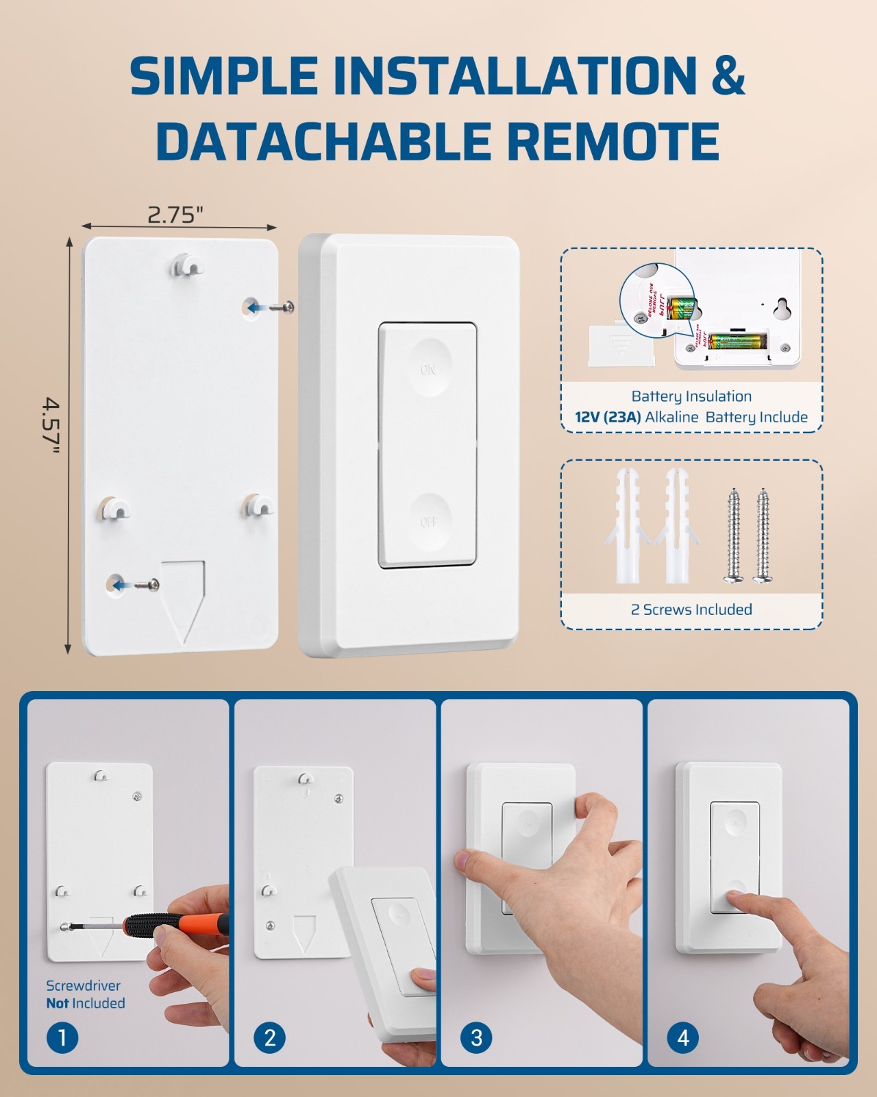 DEWENWILS Wireless Light Switch Kit, No Wiring Needed, 100FT RF Range, 15A/1800W