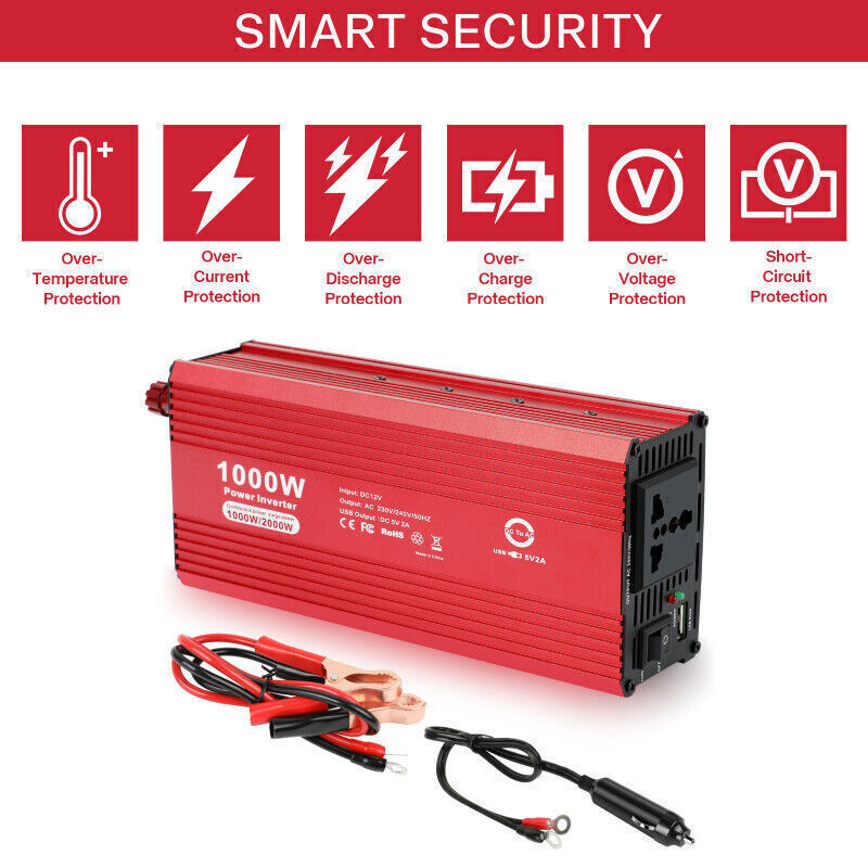 1000W/2000 Watt Car Power Inverter Laptop Phone Charger 12V to 110V Adapter DC