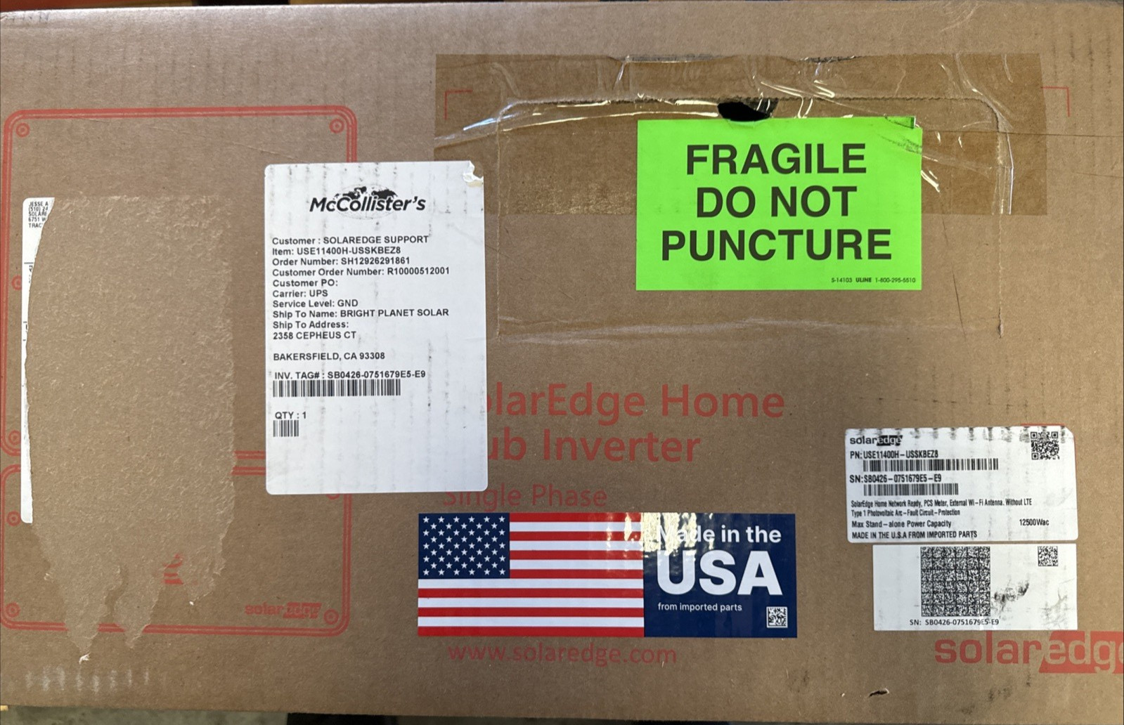 SolarEdge 11.4kW Single Phase Home Hub String Inverter USE11400H-USSKBEZ8