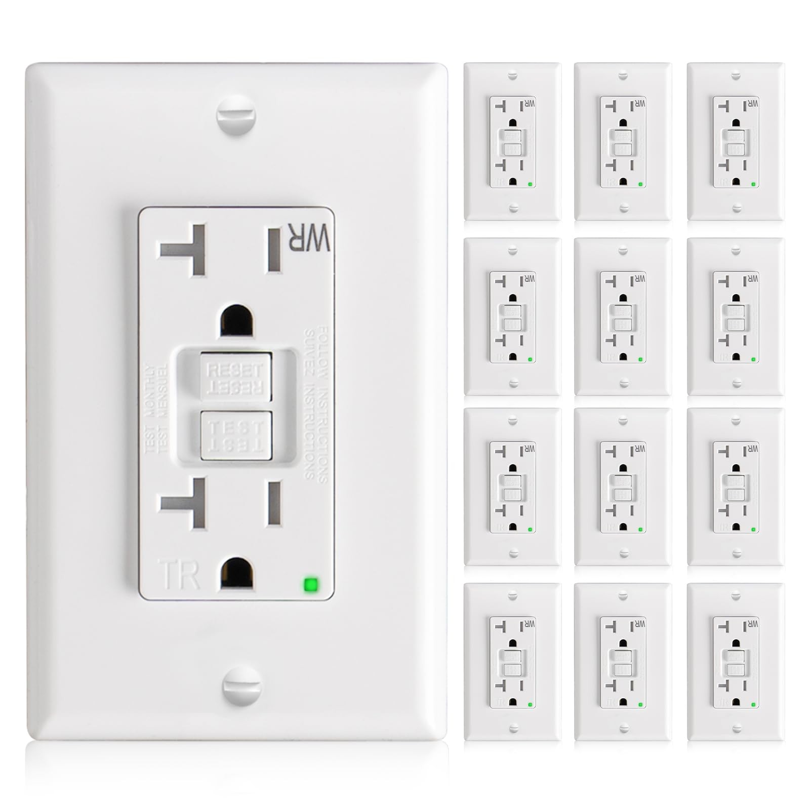 GFCI Outlet 20 Amp with Thinner Design 12 Pack, Weather Resistant (WR), Self-…