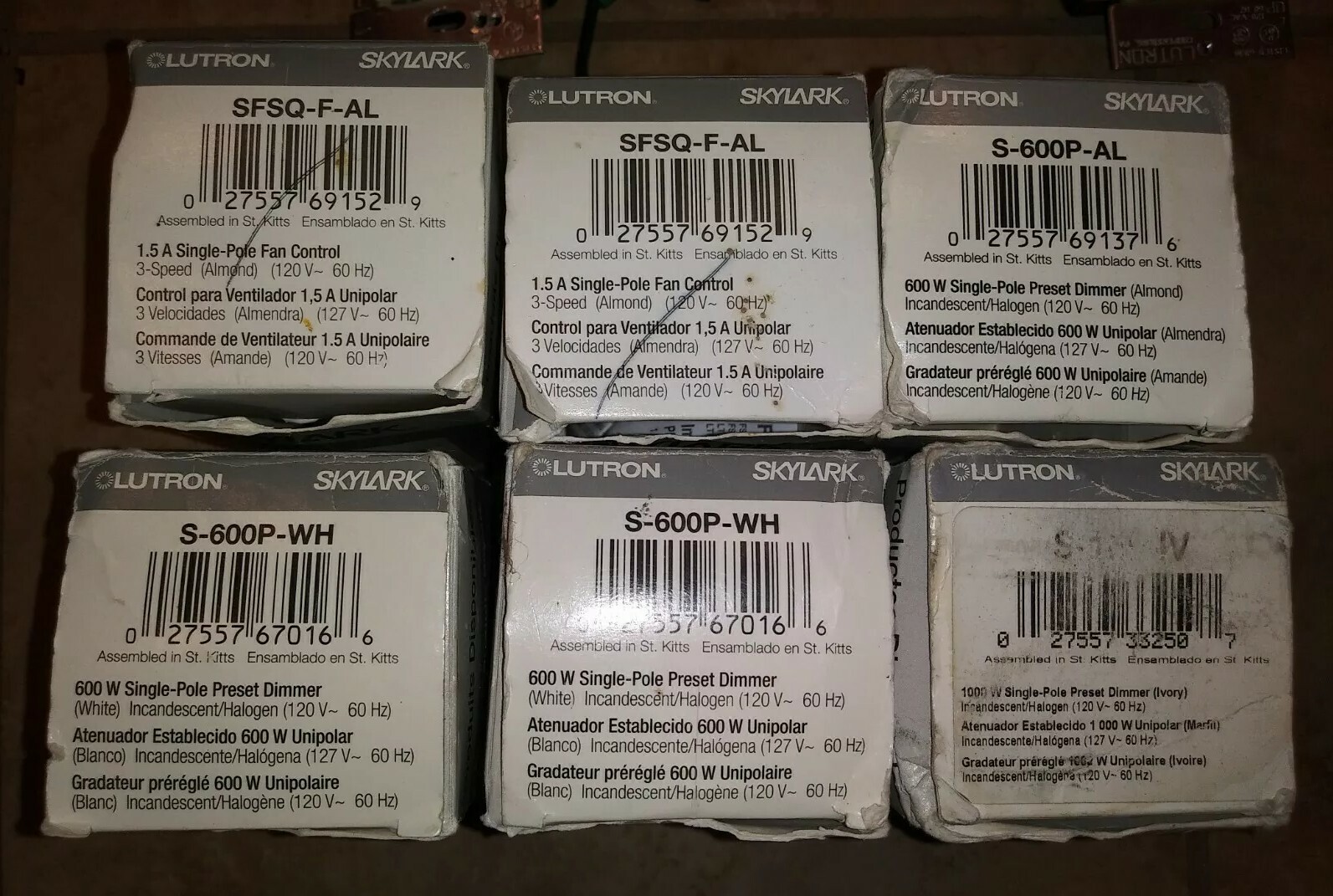 Lot of 6 Lutron S-600P & SFSQ-F SkyLark Single-Pole Dimmer – 3 NEW & 3 USED 6pcs