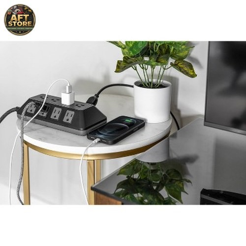 GE 12-Outlet Surge Protector with 8ft Braided Cord – Black/Gray