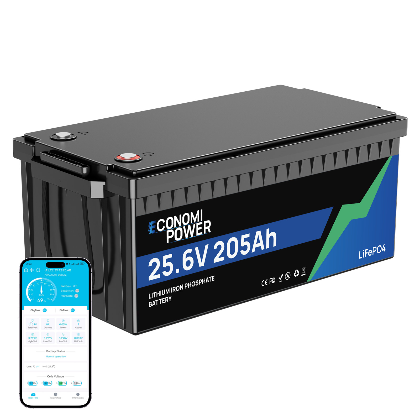 24V 205Ah LiFePO4 Deep Cycle Battery 5248Wh Bluetooth 200A BMS | Solar RV Marine