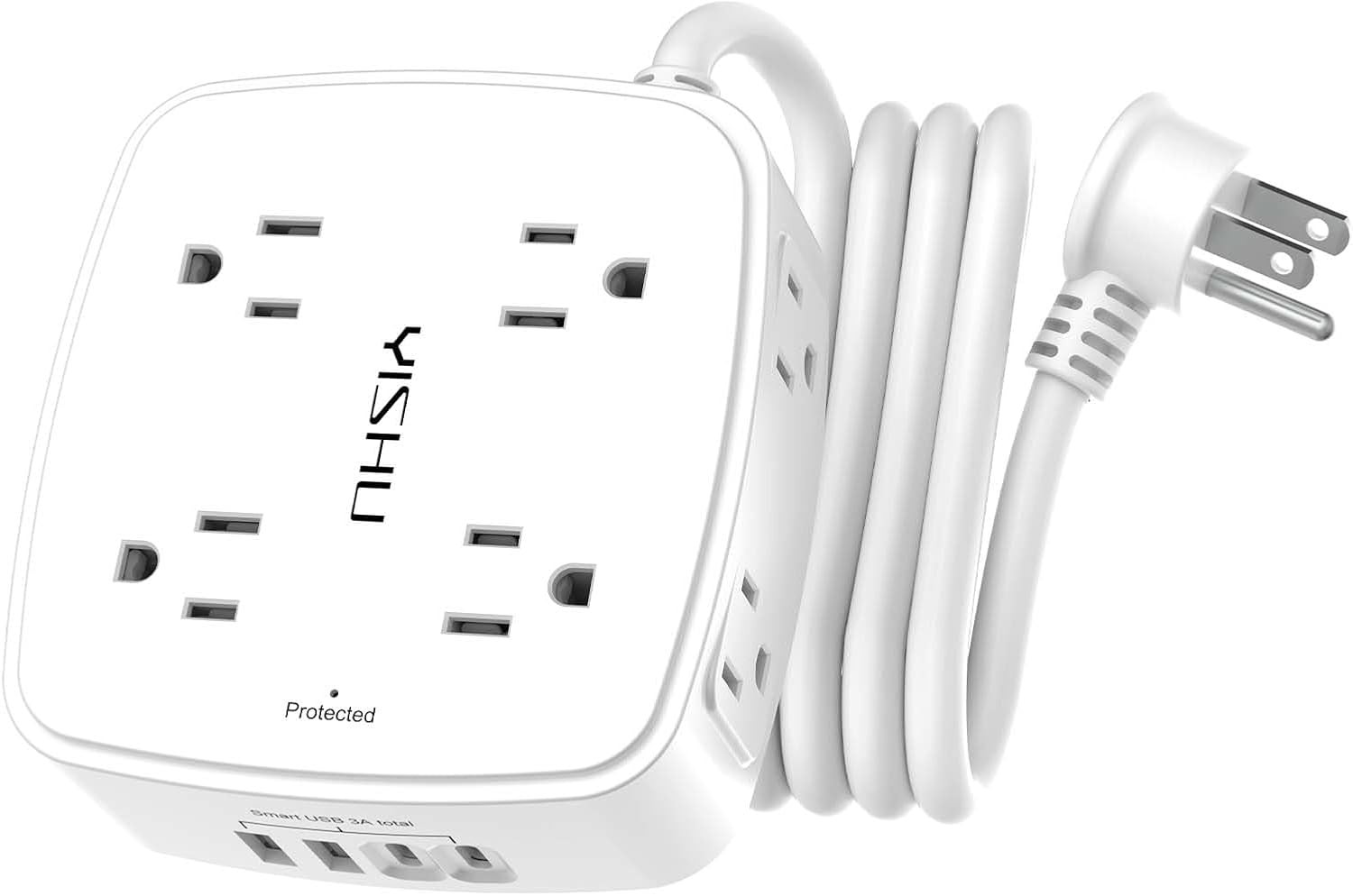6 Ft Surge Protector Power Strip – 8 Widely Outlets with 4 USB Ports, 3 Side Out