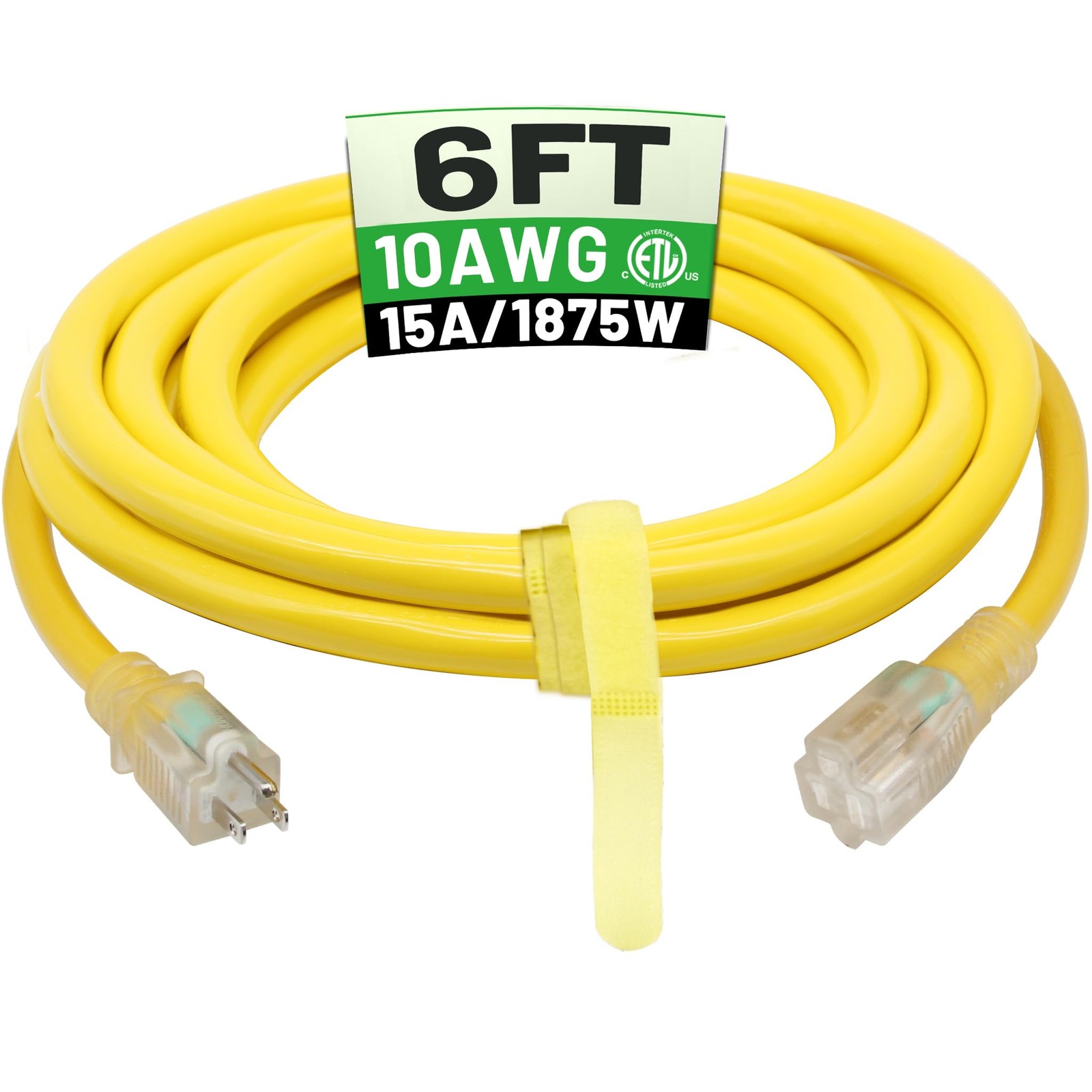 POWGRN 6 Ft 10AWG Outdoor Extension Cord Waterproof Heavy Duty 10 Gauge 3 Pro…