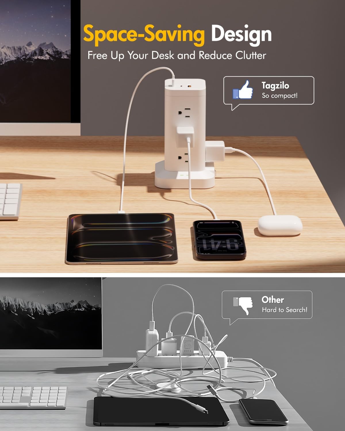 Power Strip Tower with Surge Protector 1800J, Fast Charging Tower PD20W USB-P…
