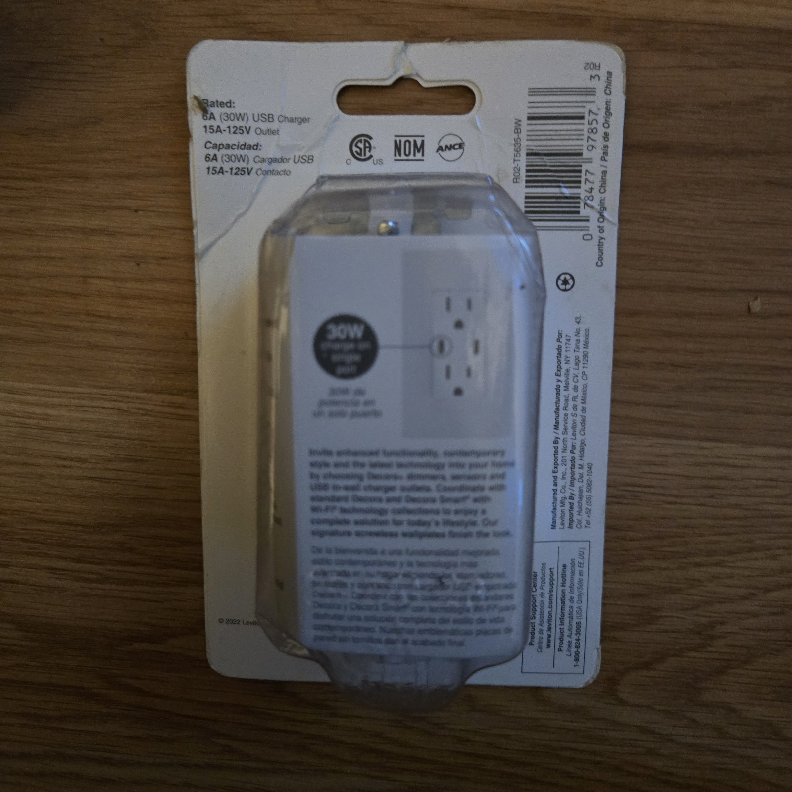 Leviton Decora+ 30W USB-C PD Tamper Resistant Duplex Outlet White T5635-BW