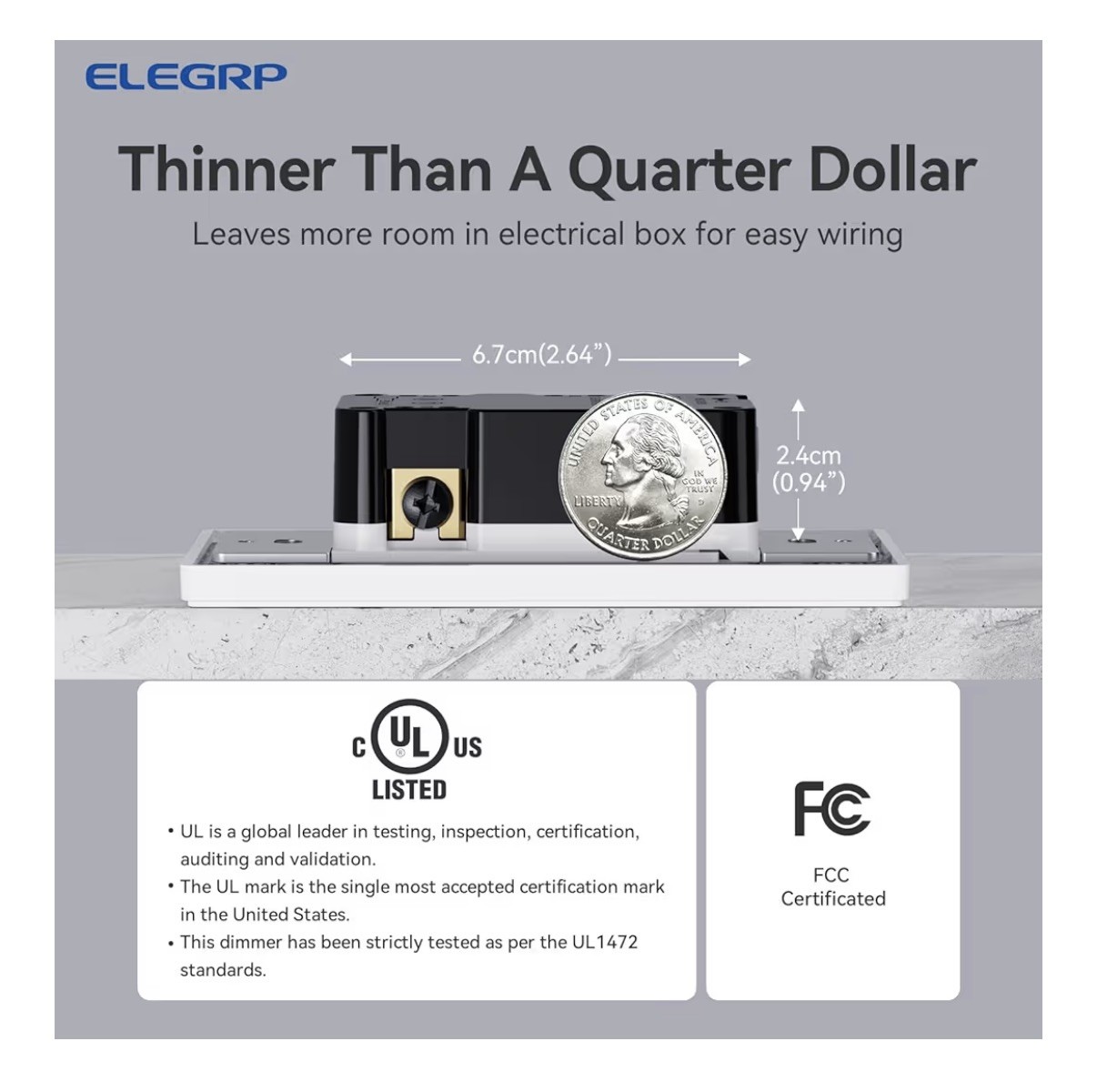 ELEGRP Slide Dimmer Light Switch for 300W Dimmable LED/CFL Light and 600W 6 Pack