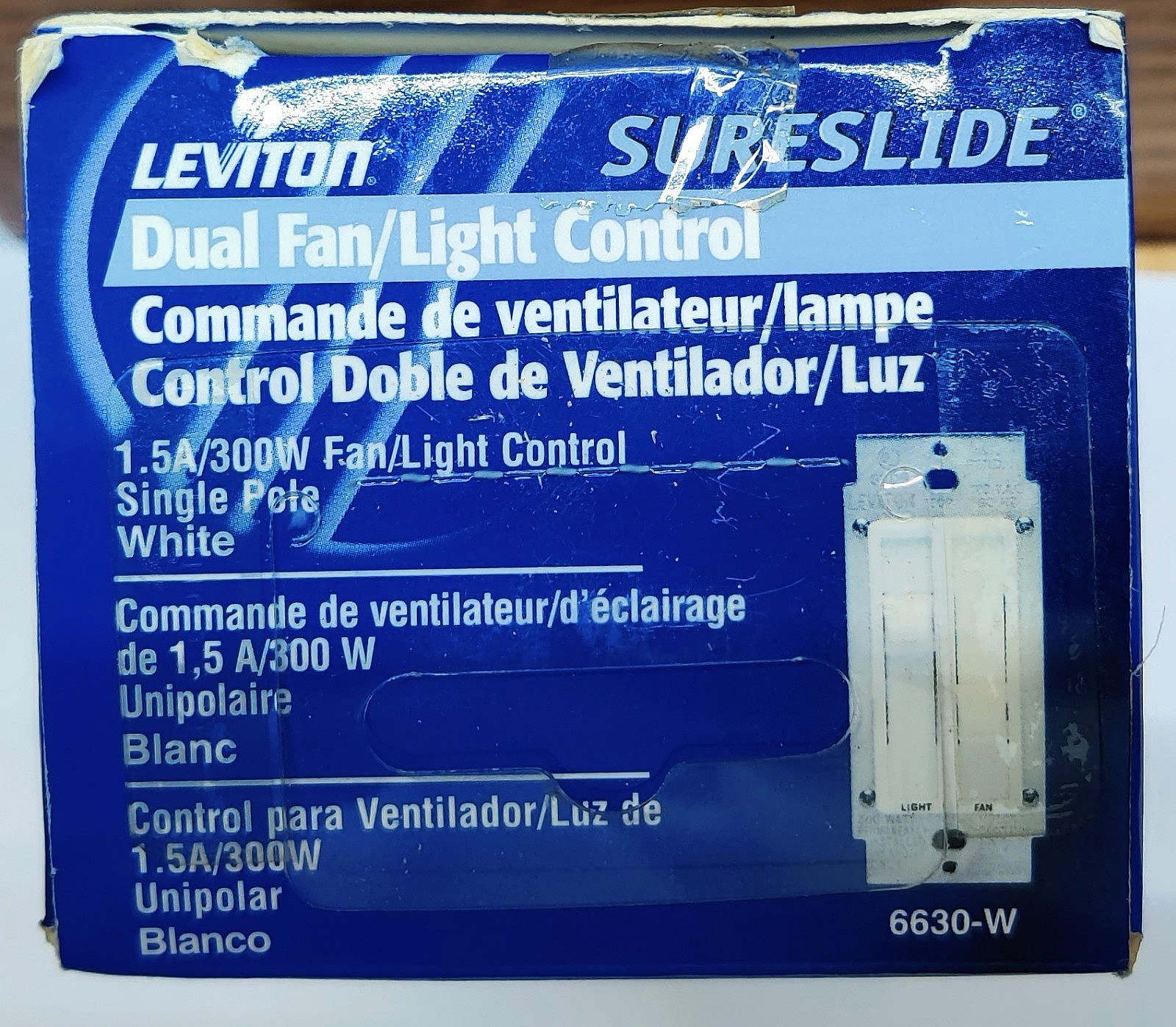 Leviton 6630-W Sureslide Switch Dual Fan Speed & Light Control – White – 1.5 Amp