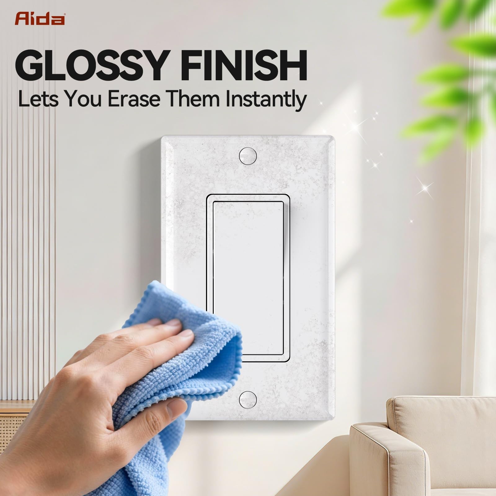 AIDA 3 Way Decorative Light Switch, 15Amp, 120/277 3 Glossy White