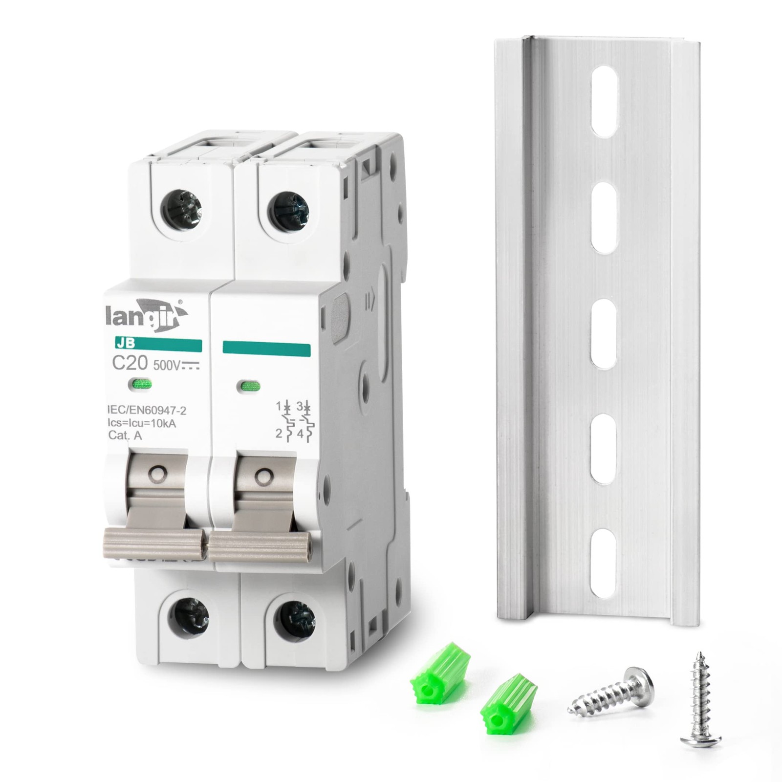 LANGIR 2P DC Circuit Breaker 20A 500V, DIN Rail Mount Solar Disconnect Switch…