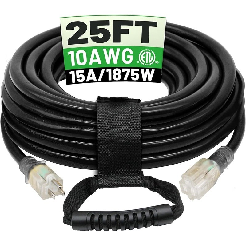 Heavy Duty Outdoor Extension Cord 10 Gauge 15A Waterproof Flexible Power Cable