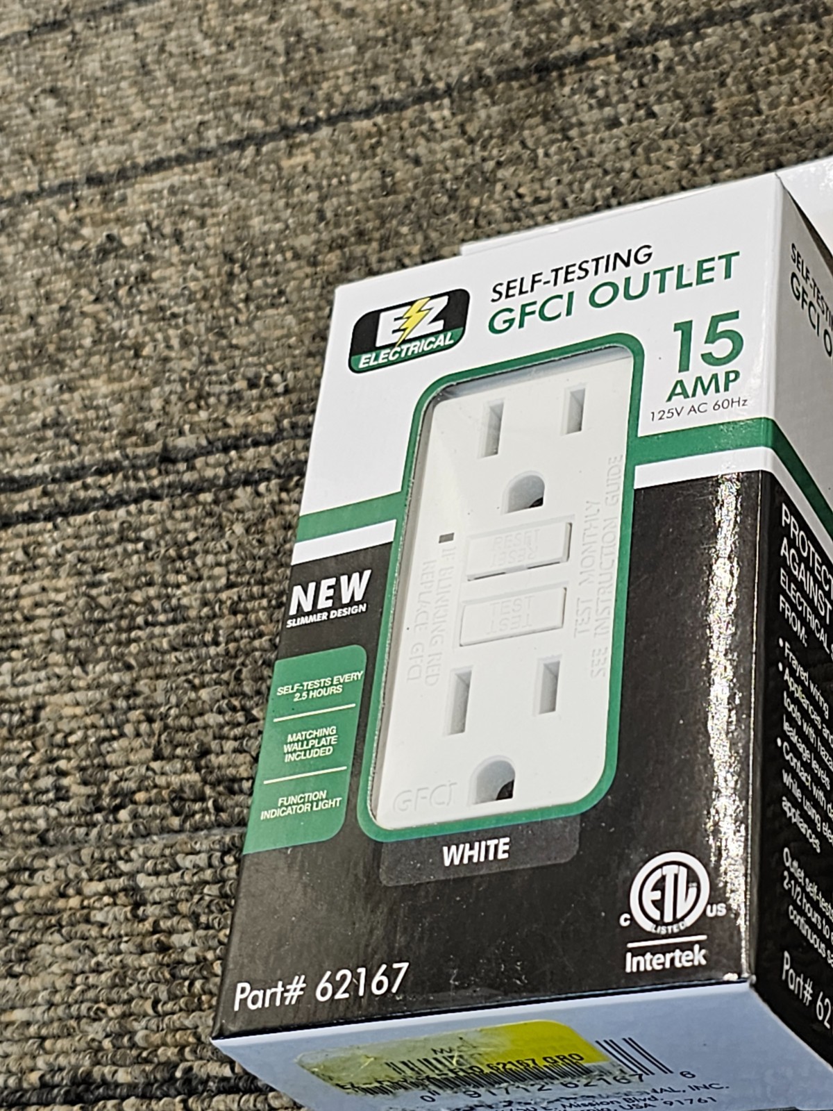 (QTY 5) EZ Electrical 62167 Self Testing GFCI Outlet 15 AMP White 125V AC 60Hz