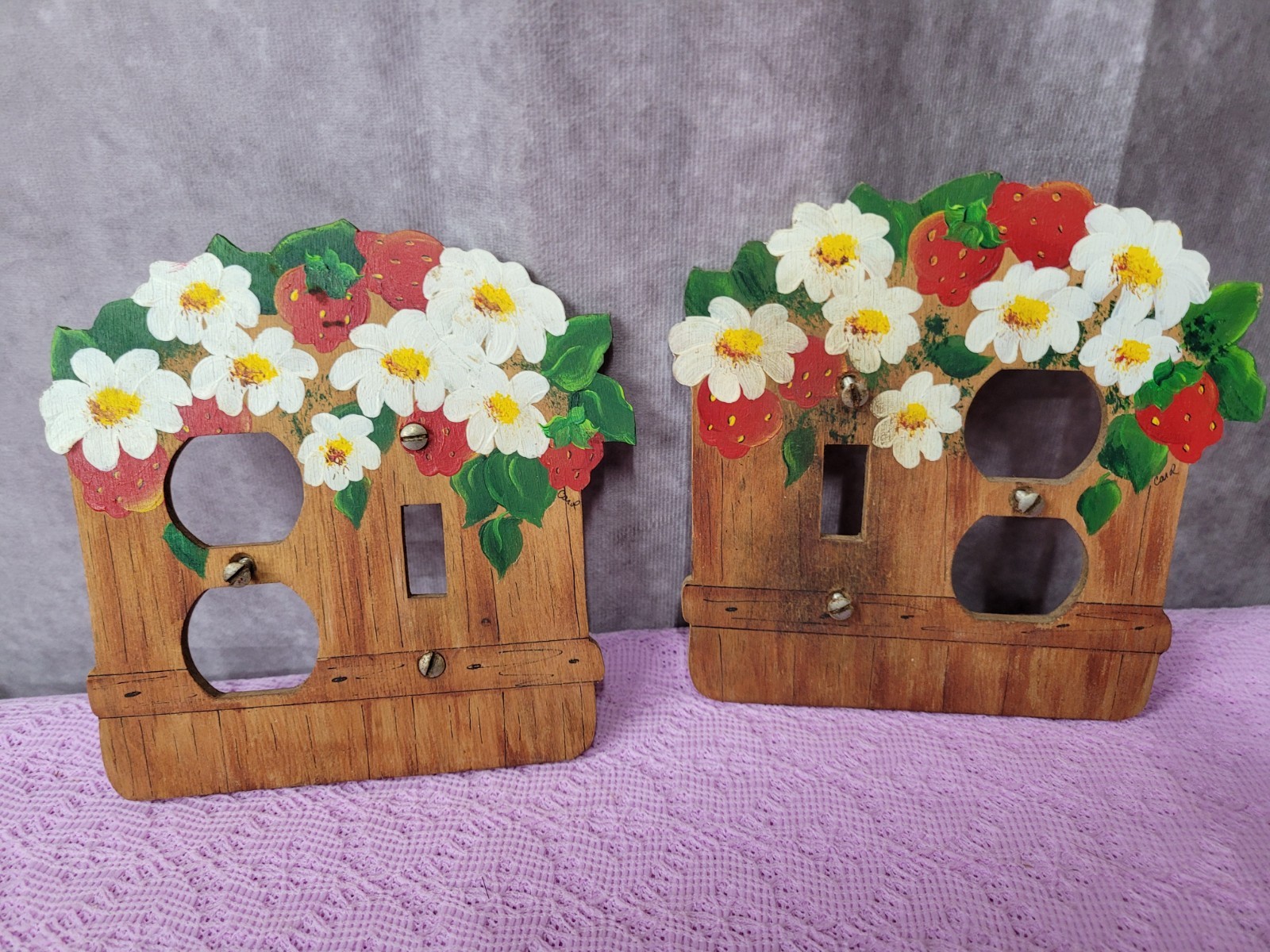 Set Of Two Hand Painted Wood Switch Outlet Covers Strawberry