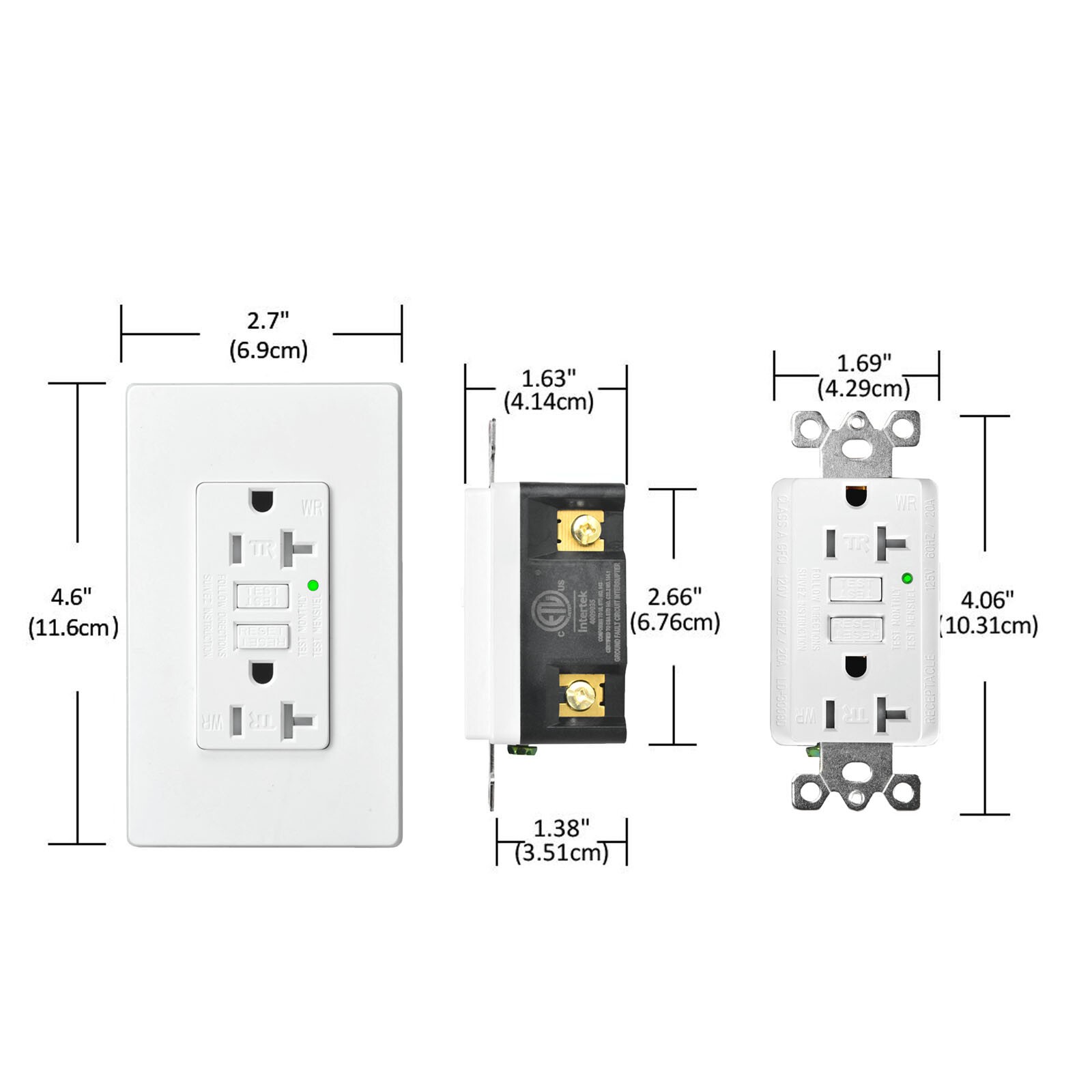 20A GFCI Outlet Receptacle with Wall Plate LED Indicator ETL Listed White 20PCS