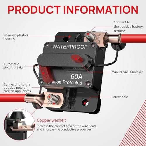 60 Amp Circuit Breaker with Manual Reset Switcher Waterproof for 60A+Terminal