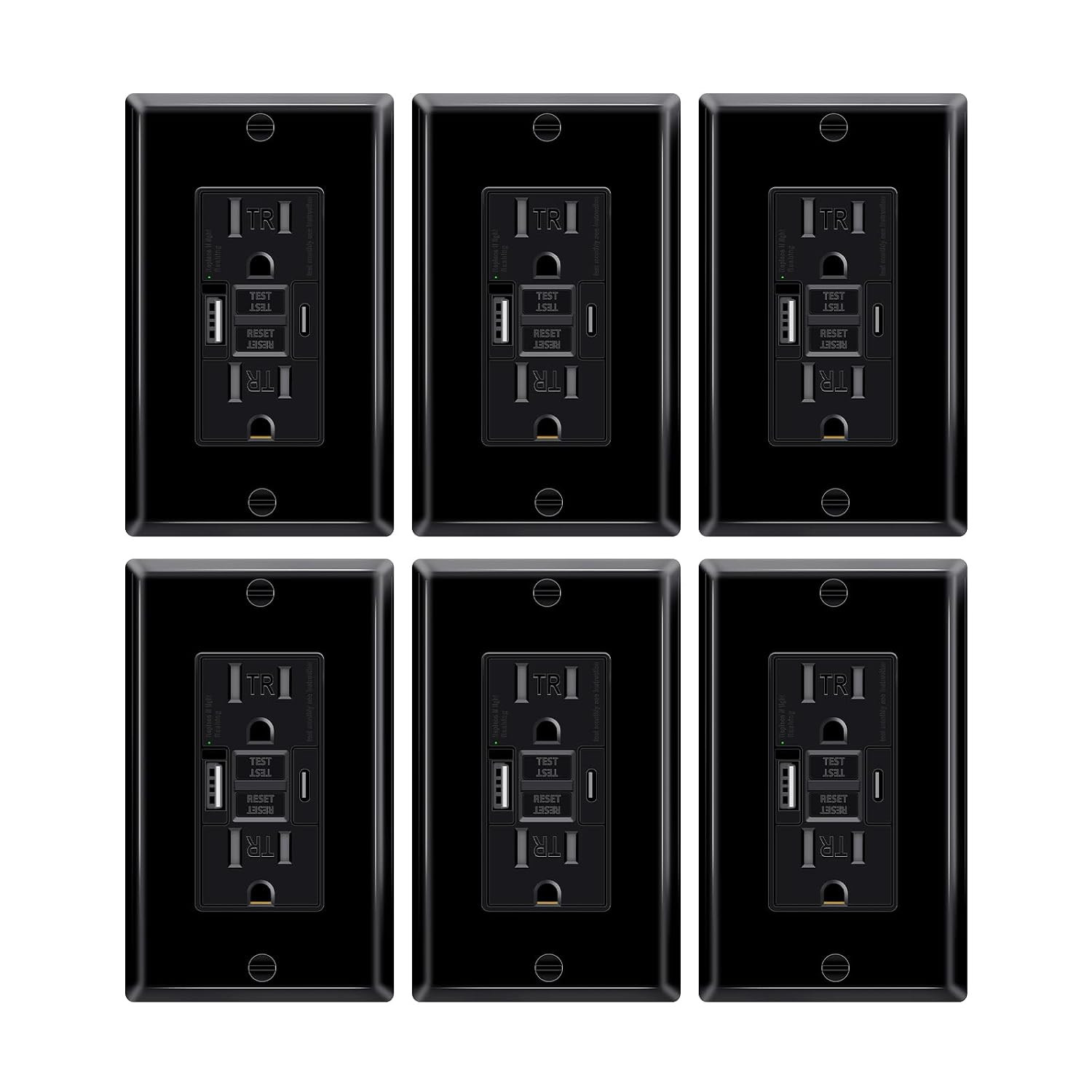 15 Amp GFCI Outlet with USB C & USB a Ports, 2PK Self Test GFCI Electrical Outle