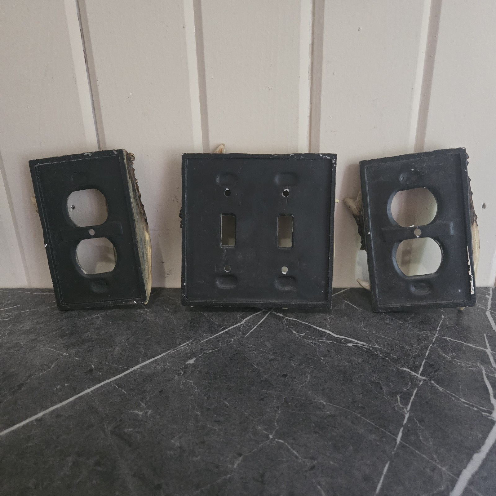 3 Deer Antler Double Single Light Switch Plate Cover Resin Rustic Log Cabin