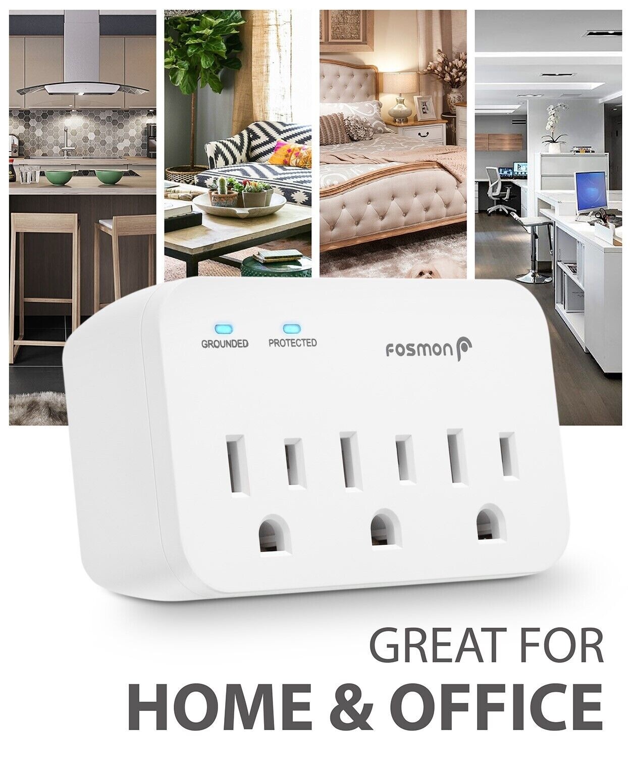 Fosmon [ETL Listed] 3-Outlet Wall Mount Surge Protector 1200J w/Ground Indicator