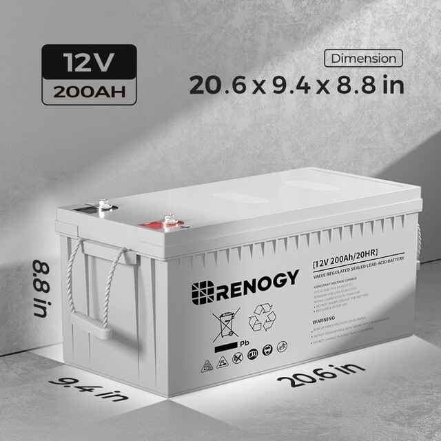 Open Box Renogy 12V 200AH Deep Cycle AGM Battery Rechargable For RV Solar