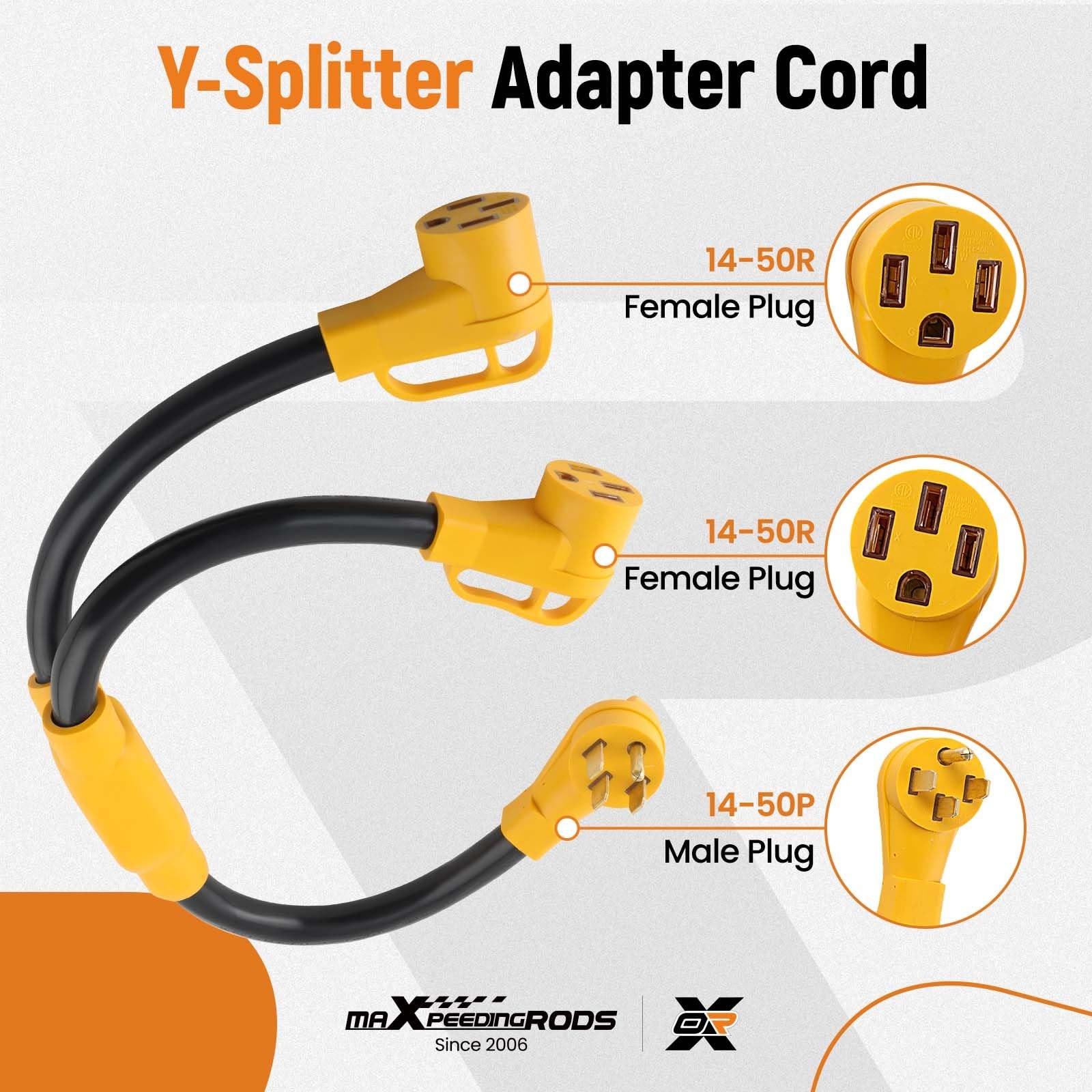 maXpeedingrods 50 Amp Y Splitter Adapter Cord 4 Prong 250V Yellow