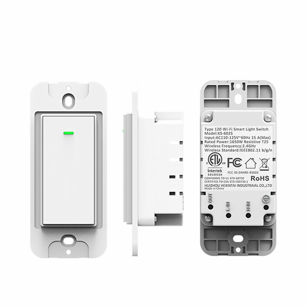 Wi-Fi Smart Light Switch Work w Alexa&Google Voice Remote Control 2.4Ghz 2 Gang