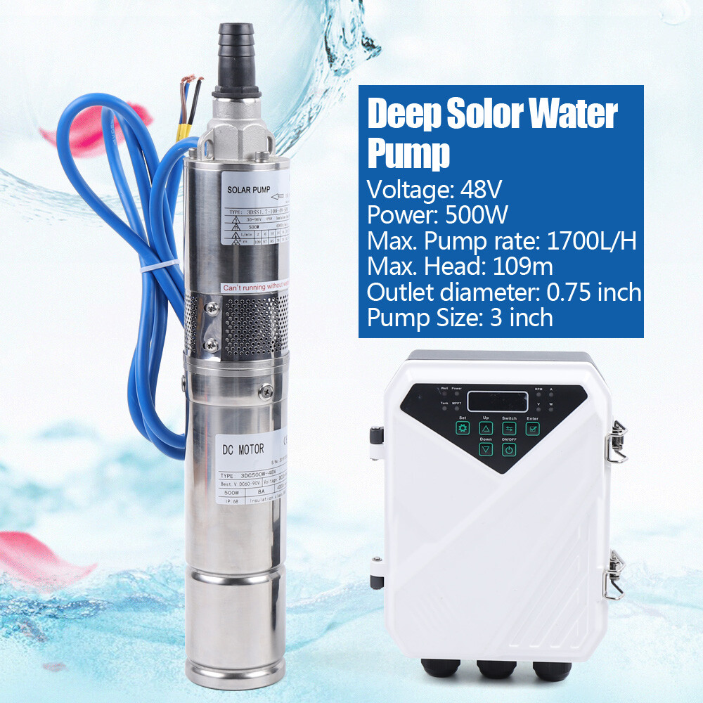 3″ DC Solar Water Pump 48V 500W Submersible Deep Bore Well Pump +MPPT Controller