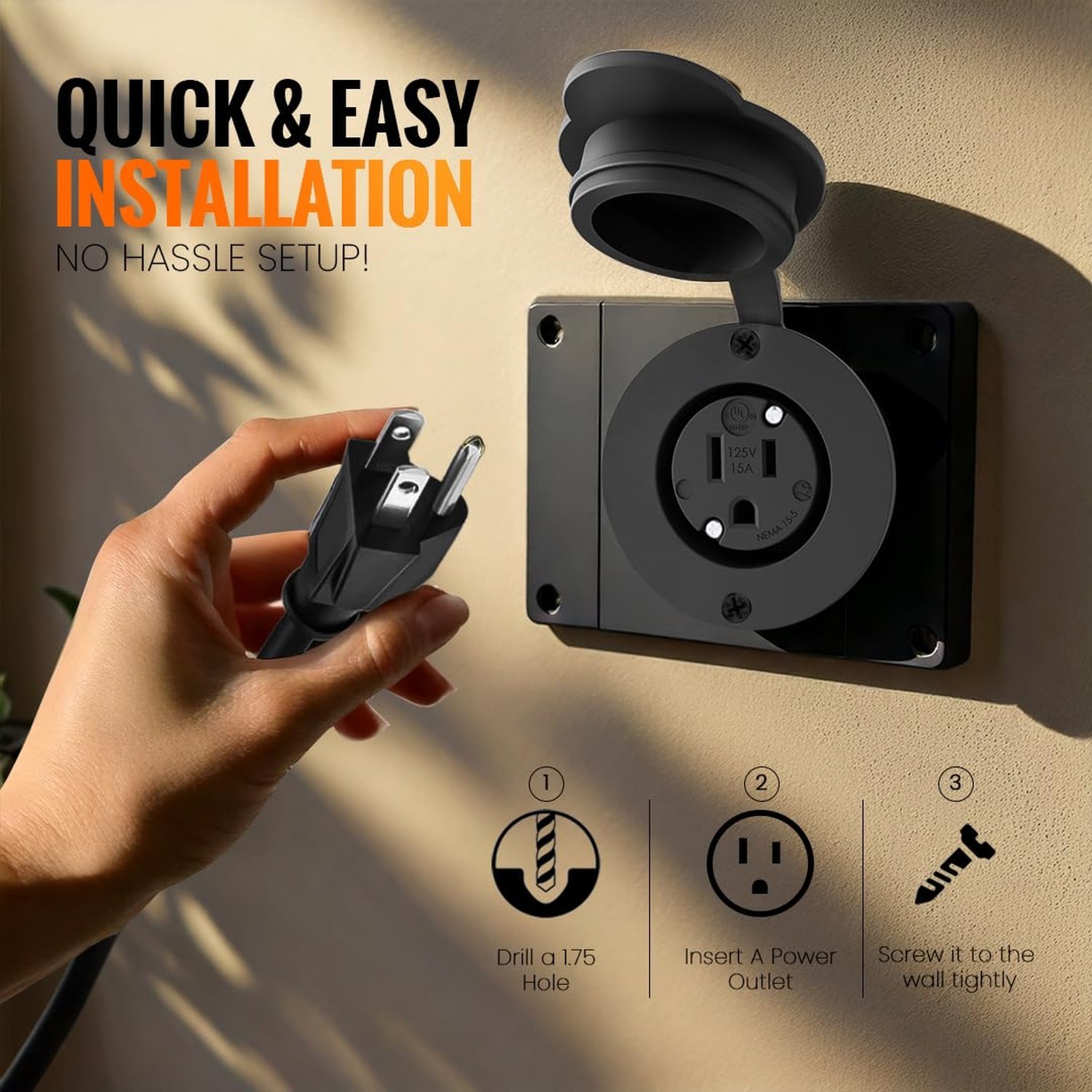 10 Foot 15A Weatherproof Outdoor Power Outlet by Journeyman-Pro 15 Amp 110/12…