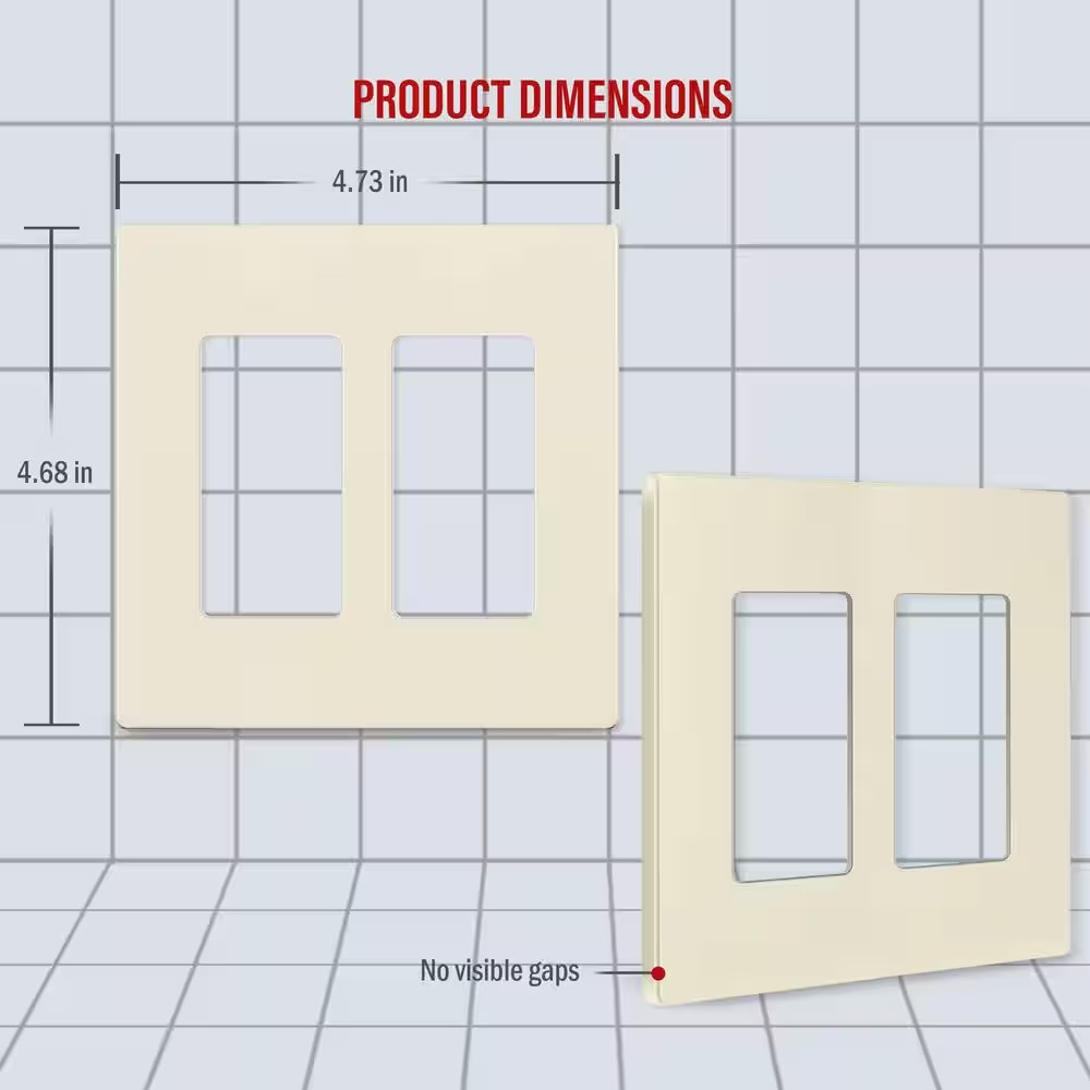 Light Almond 2-Gang, Decorator/Rocker, Plastic Polycarbonate, Screwless Wall Pla