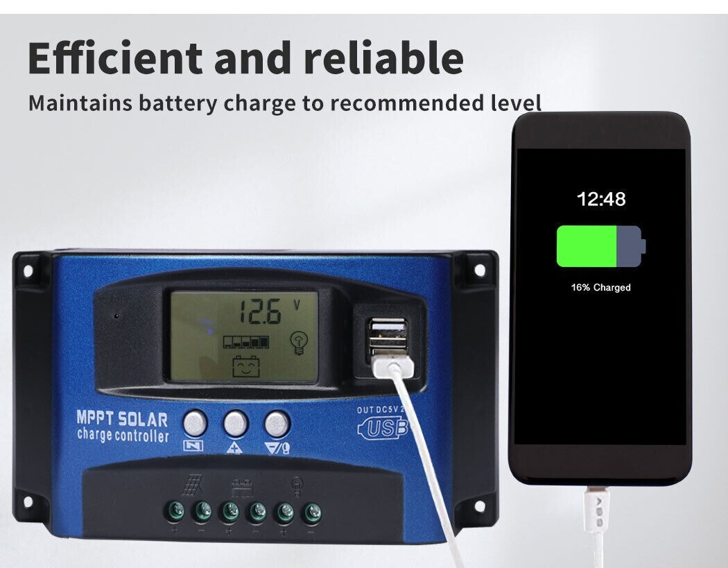 100A MPPT Solar Charge Controller for 12V 24V with Dual USB Output Option