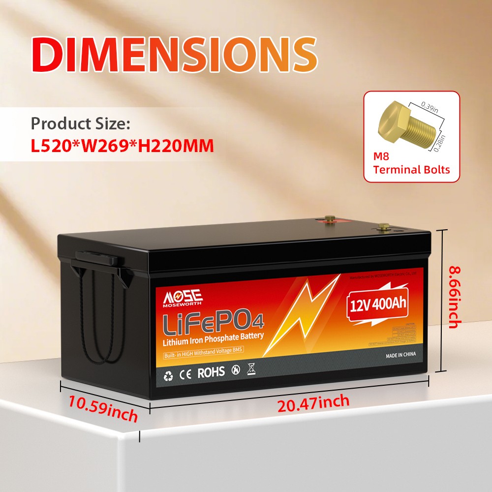 12V 400Ah 600Ah LiFePO4 Lithium Battery 200A BMS for RV Off-grid Marine Solar