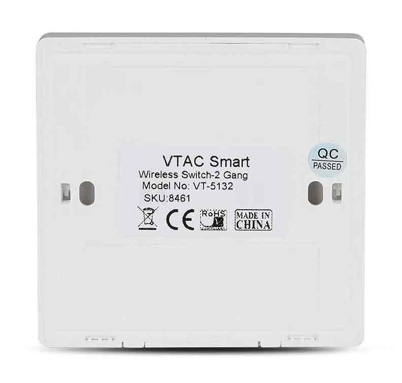 1x Wireless 2 Gang Smart Wall Switch, Dual Button Sensor, LED Light, White, IP54