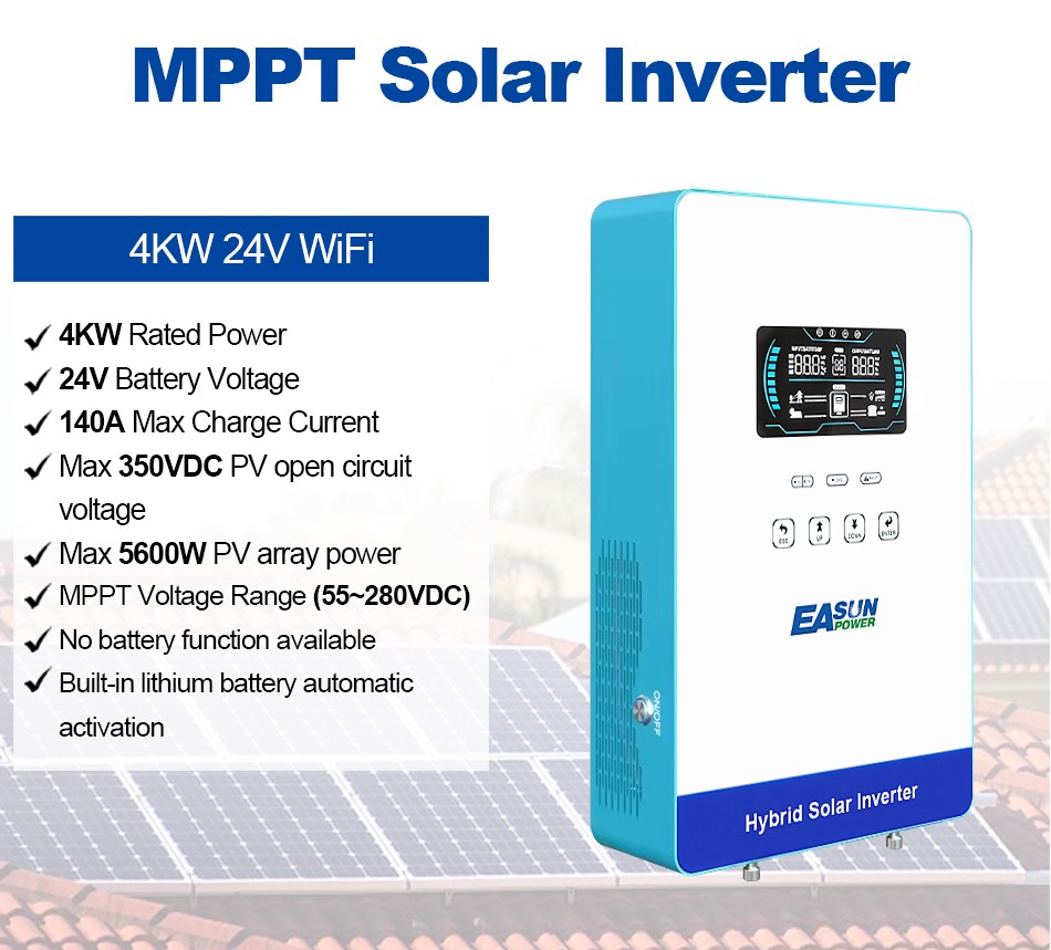 Easun 4000W Hybrid Off Grid Solar Inverter 24V 120V MPPT 140A Parallel Wifi BMS