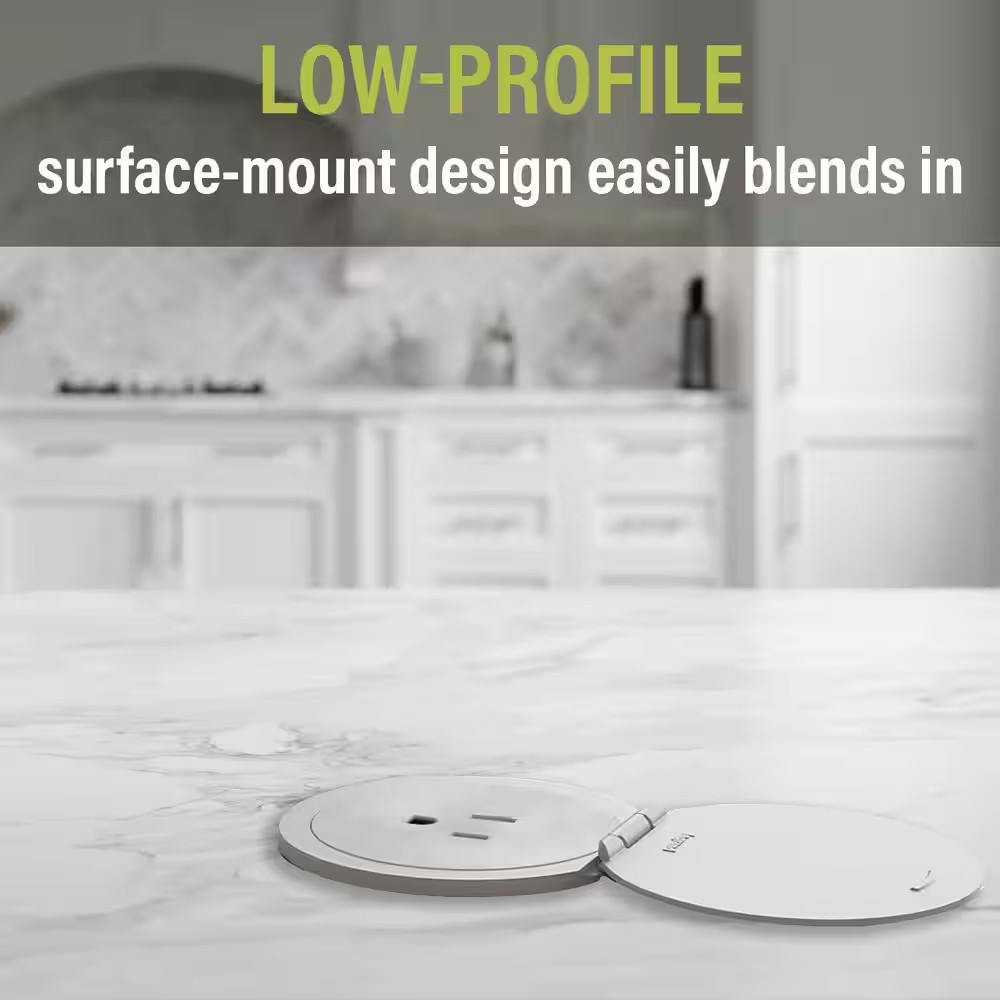 Pass and Seymour 15A Kitchen Countertop Outlet Kit, Matte White with Stainless S