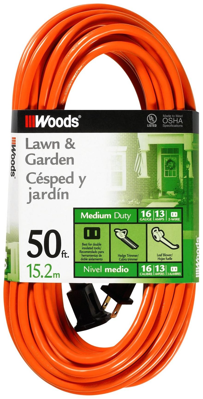 Light Duty Extension Cord, 50Ft, 16 Gauge, General Purpose Cord, SJTW, Orange…