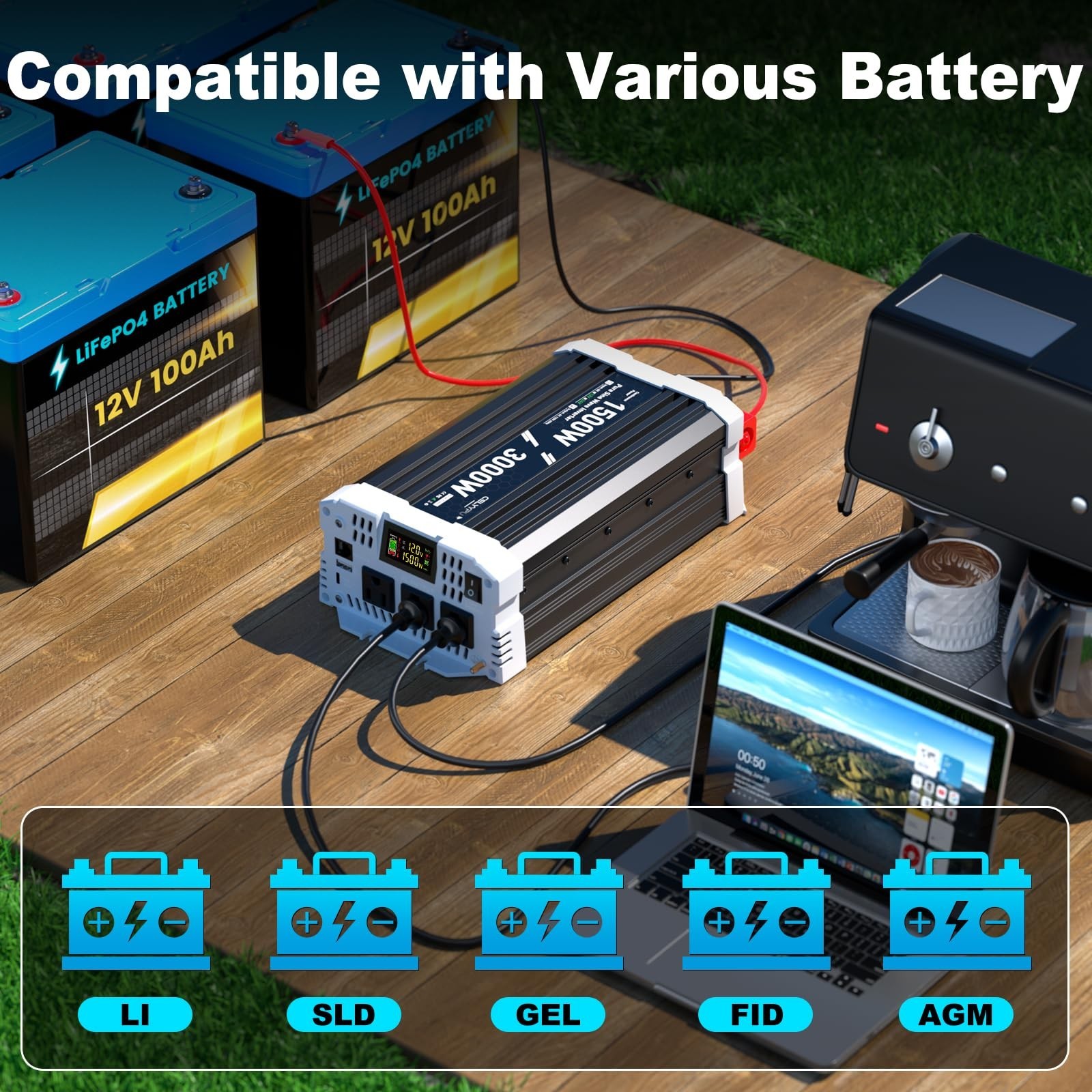 CELYYPU 1500 Watt Pure Sine Wave Inverter, 12V DC 110V AC Power Inverter, Used