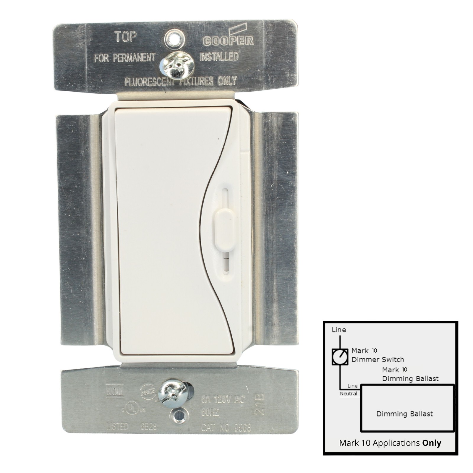 Cooper 9568AW Aspire Mark 10 Alpine White 1-Pole/3-Way Slide Fluorescent Dimmer