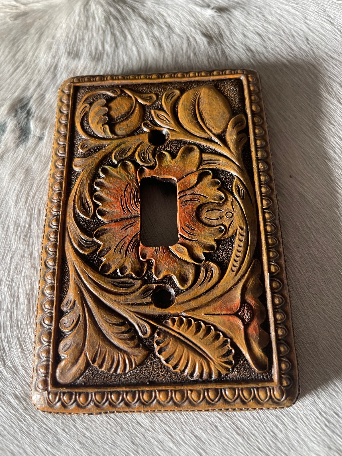 Western Light Switch Plate Cover 5.25 x 3.5 in Leaves Resin Brown Single