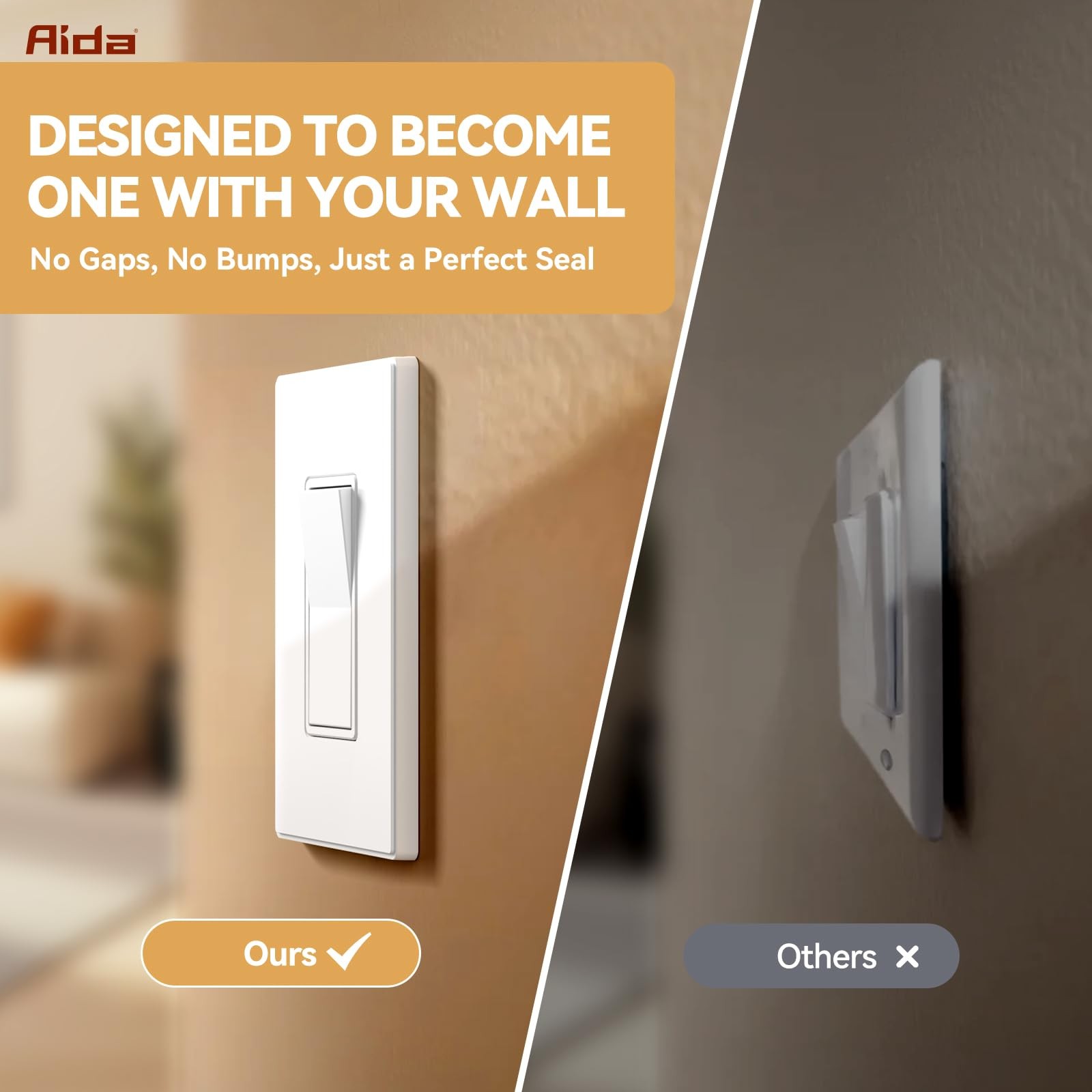 AIDA 1-Gang Midsize Mid-size Wall Plate, Matte White Screwless Plate
