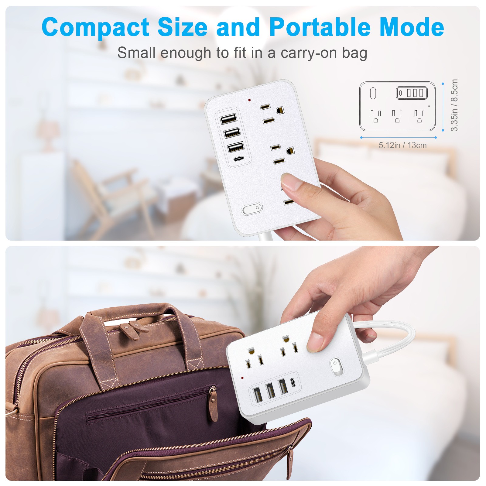 Multi Outlet Power Strip with USB C Charger 5/10FT Extension Cord Flat Plug US