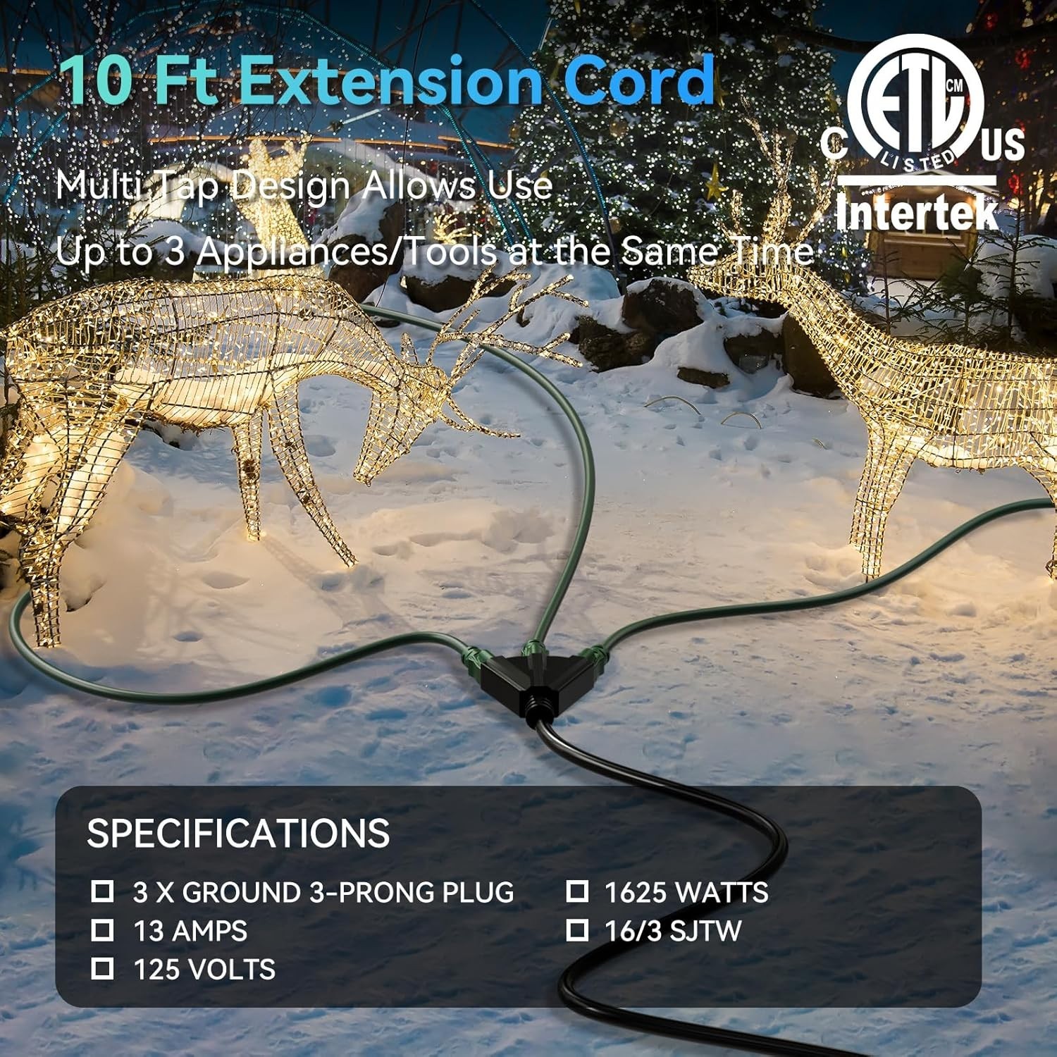 Flexible 10 Foot Extension Cord with Multiple Outlets for Home Garden