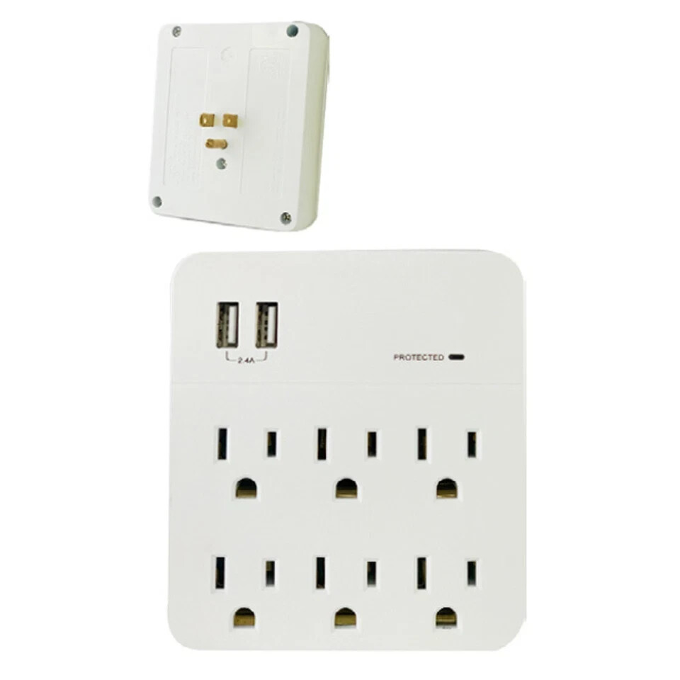 2 Pack 6 Outlet Surge Protector Electrical Outlet Power Splitter w/ 2 USB Ports