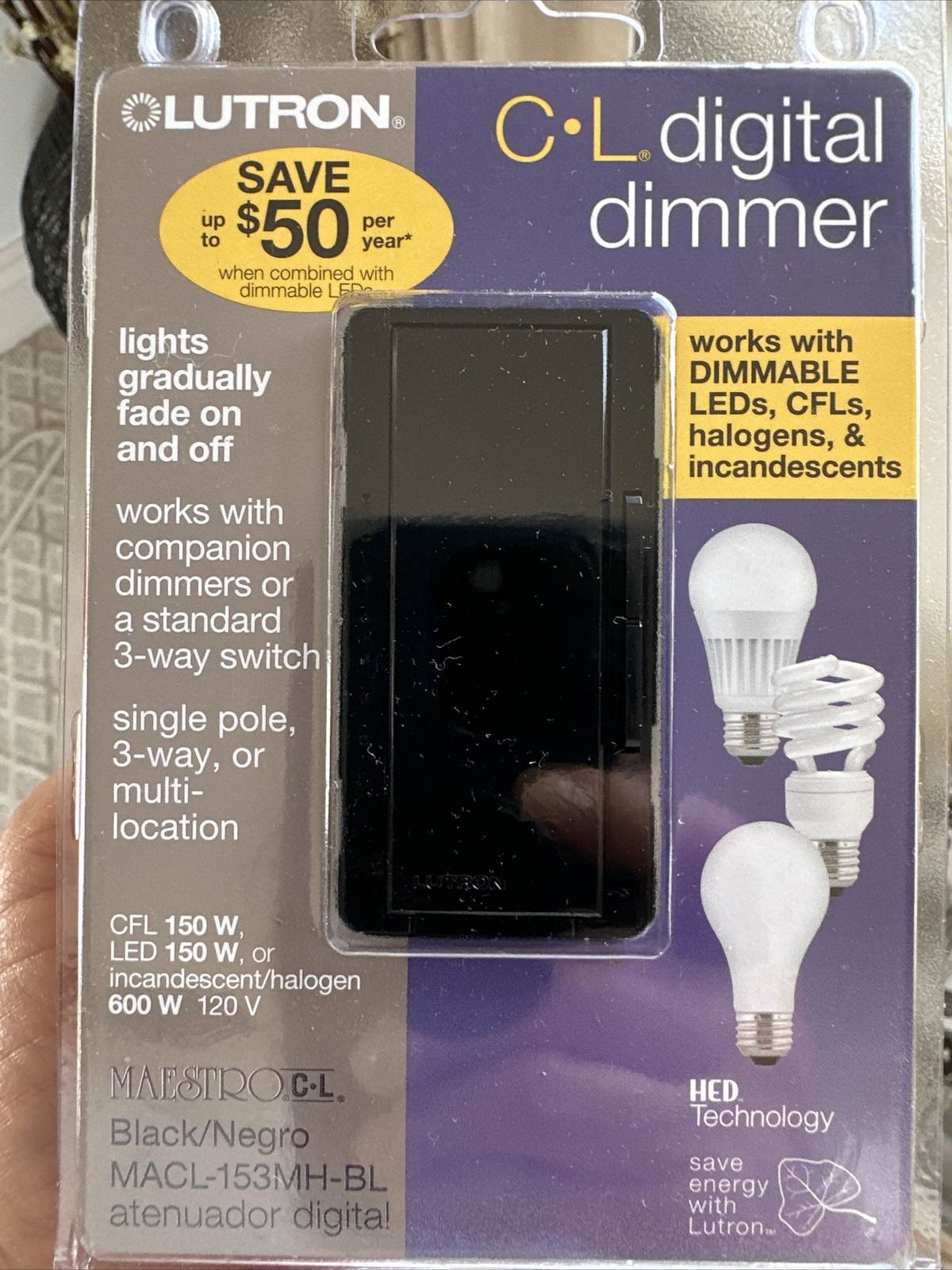 Lutron Maestro Dimmable CFL/LED Dimmer MACL-153MH-BLACK
