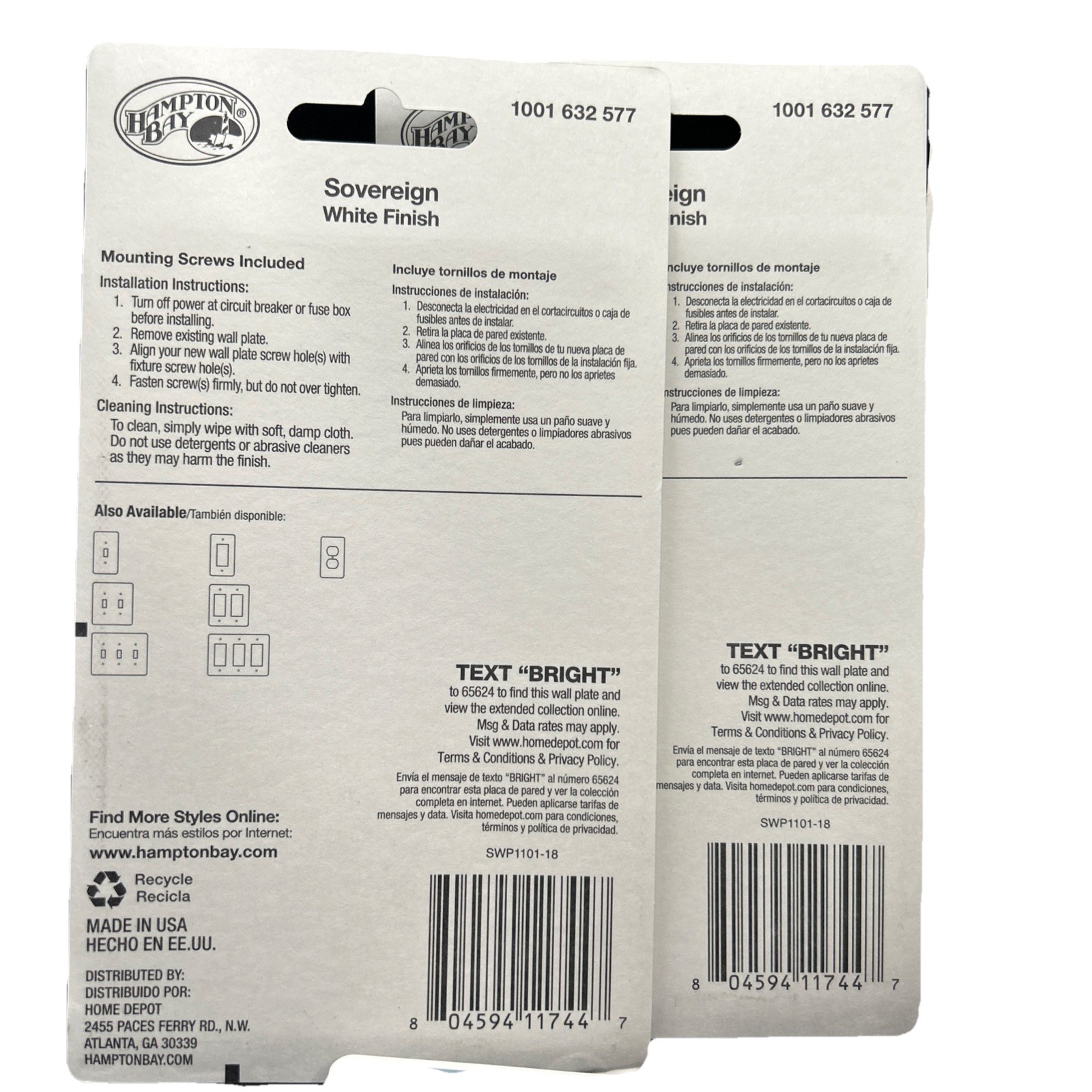 Pack Of 6 Hampton Bay Sovereign White Finish Duplex Wall Plate SWP1101-18