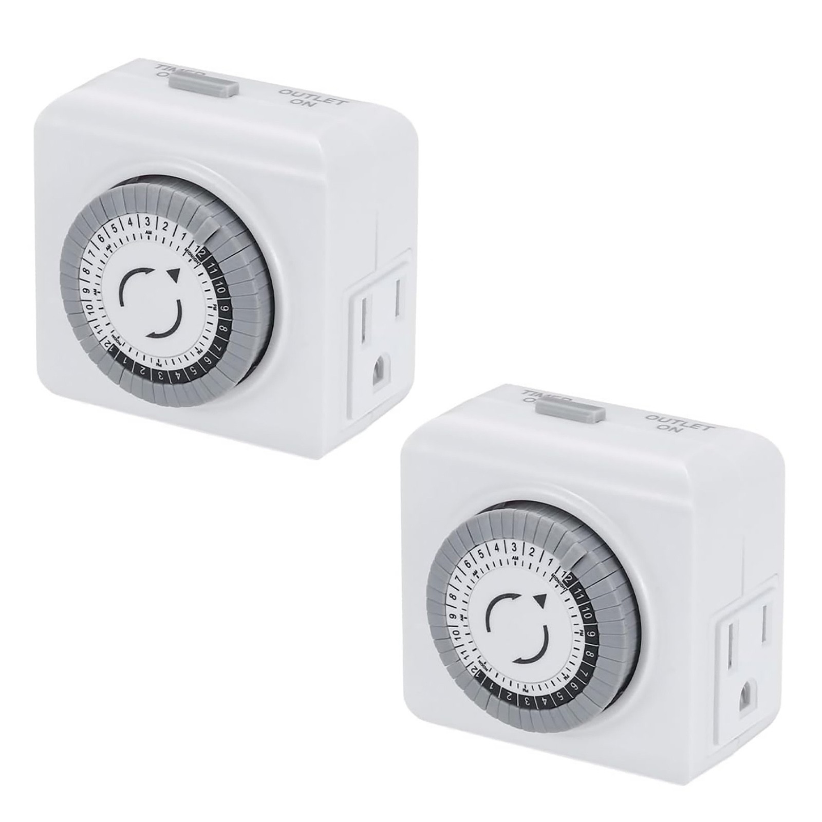 2 Pack 110-125V 3-Pin Mechanical Timer For Home Appliance 24-Hour Outlet Device