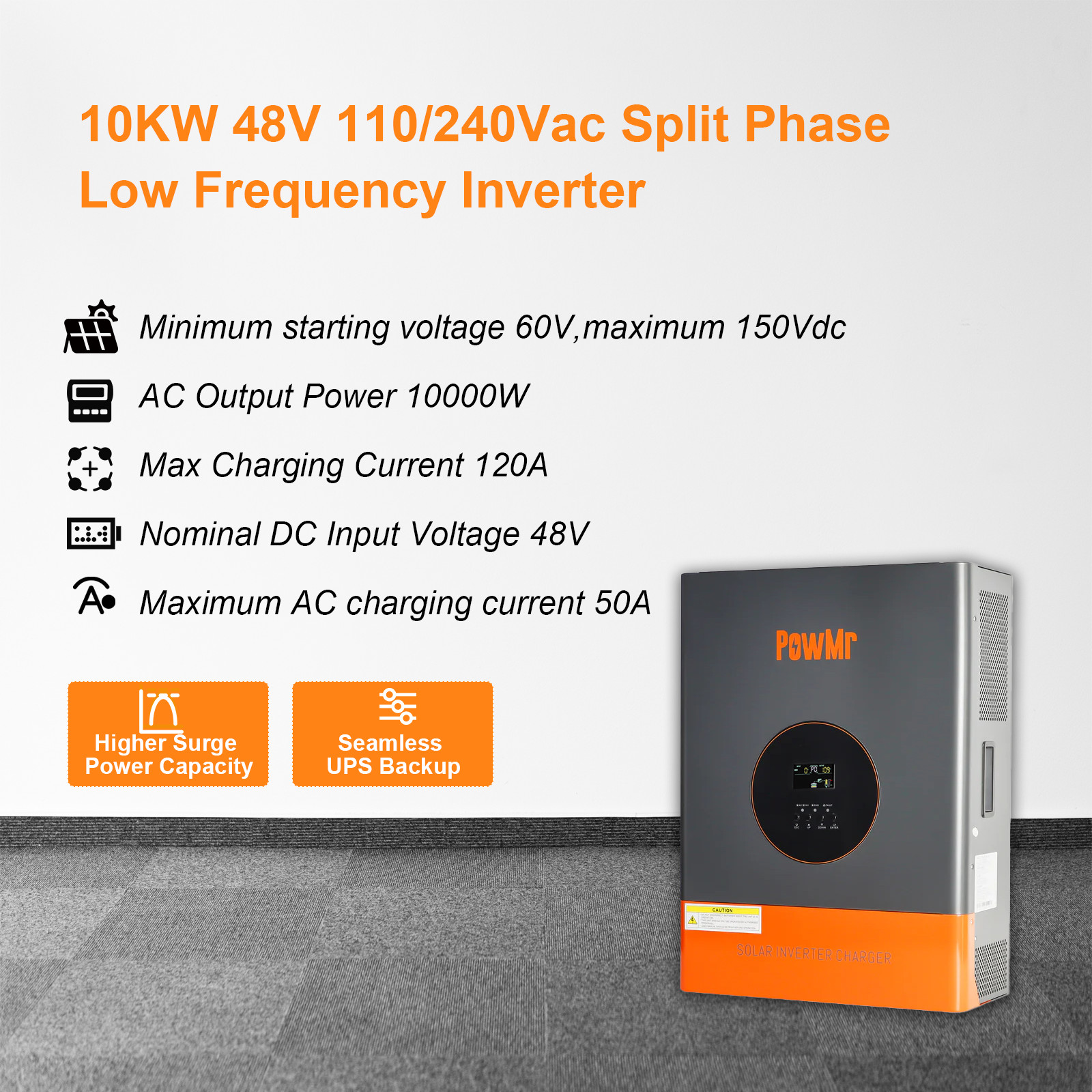 10KW 48V Solar Inverter Hybrid 120V 240V Split Phase 120A MPPT Controller 30KW