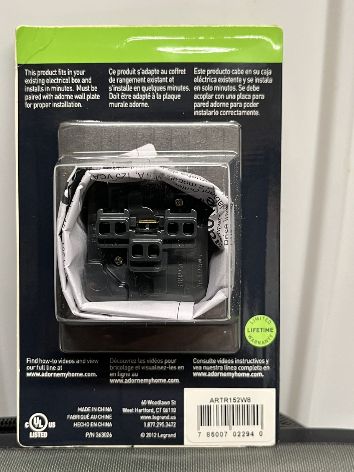 NEW Legrand Adorne 15A Tamper-Resistant Outlet – White Finish ARTR152-W8