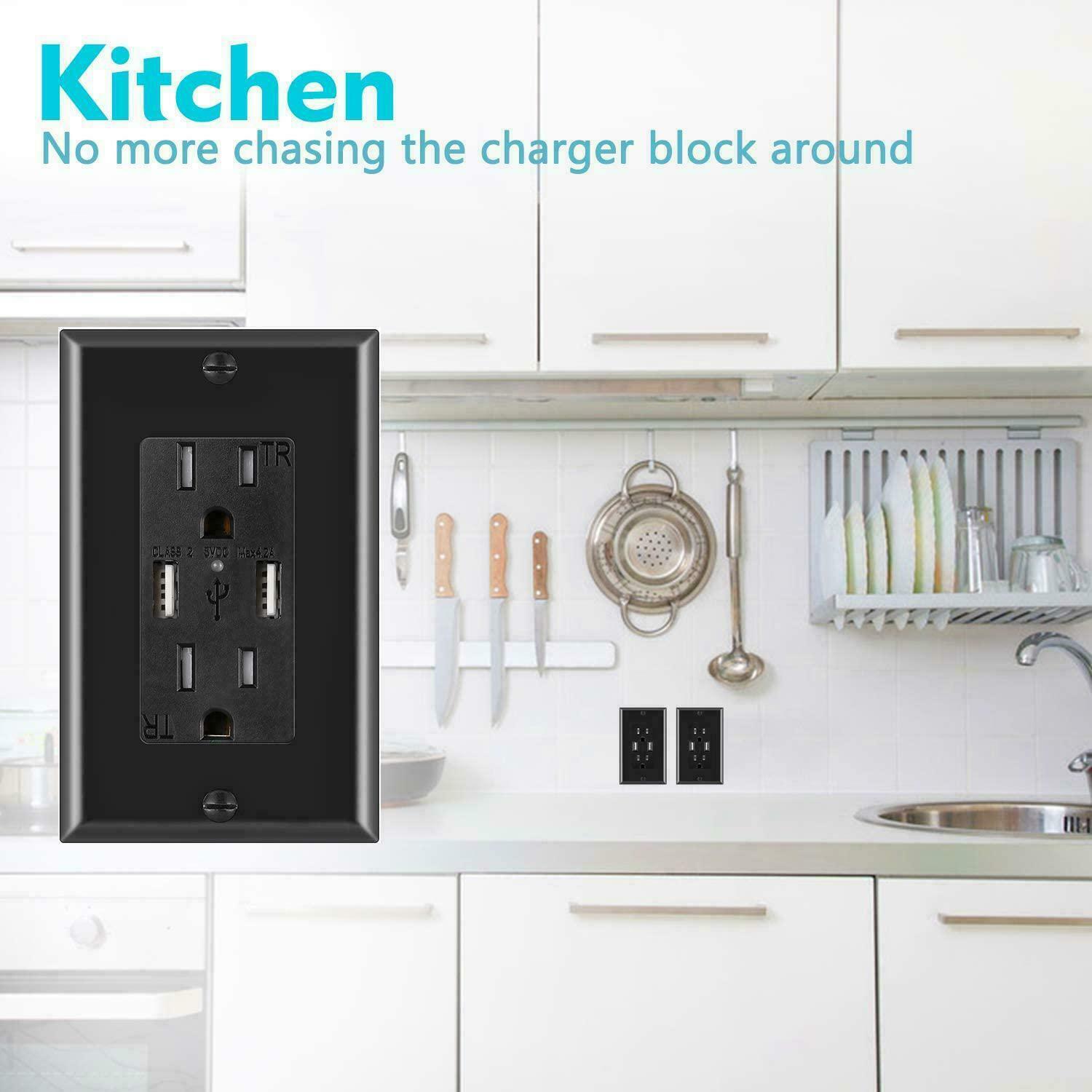 LOT Dual USB Wall Outlet Fast Charger Port With 15A Electrical Receptacles Panel
