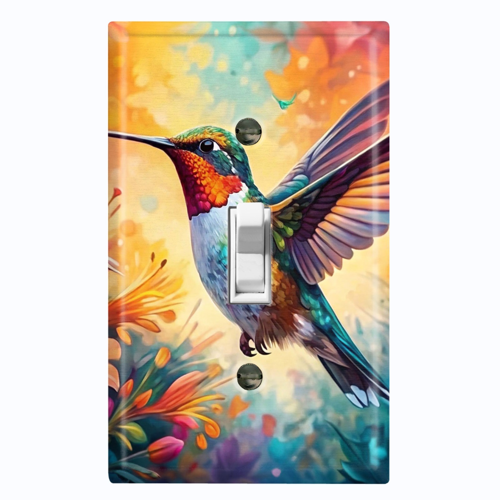 Metal Light Switch Outlet Cover Wall Plate Colorful Hummingbird Flowers AML212