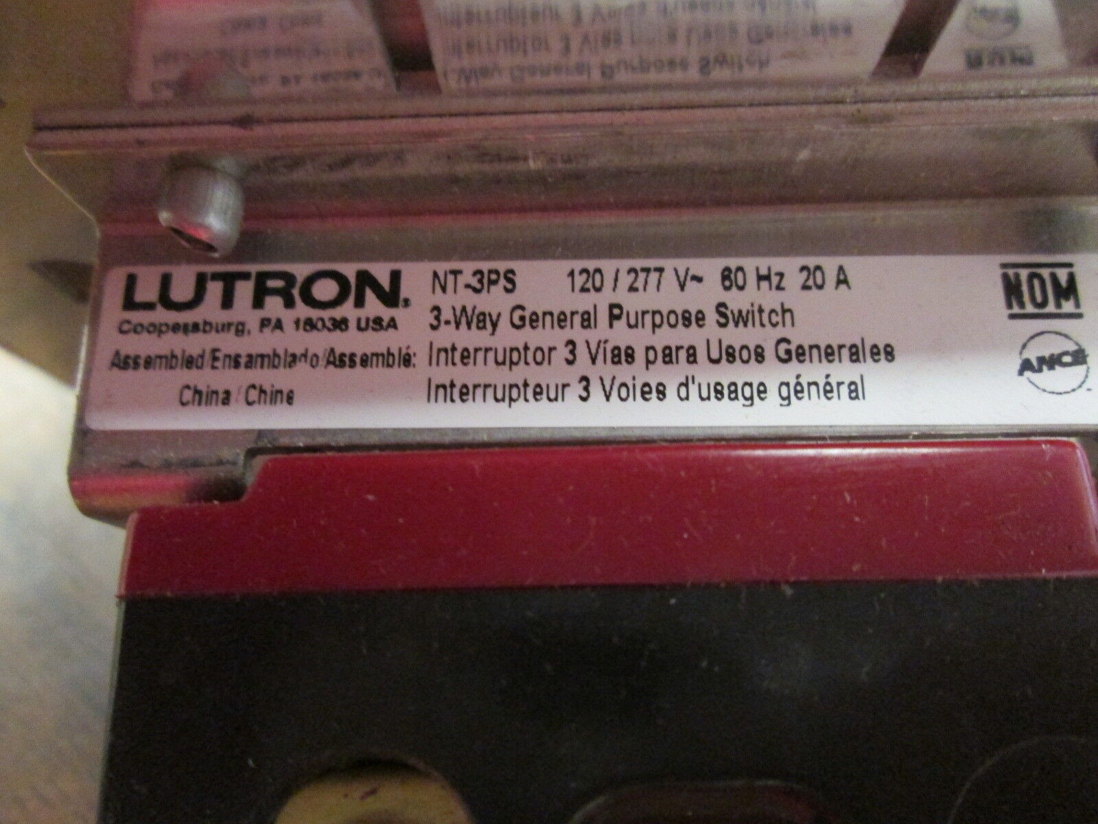 Lutron Nova T 3-Way General Purpose Switch NT-3PS-WH 20A 120/277V New Surplus